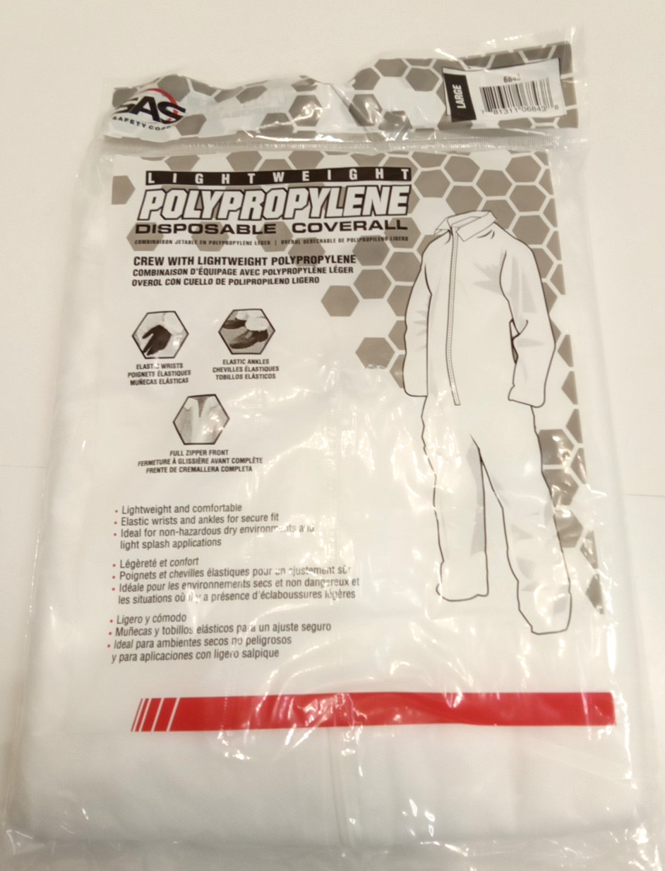 SAS Safety 6843 Lightweight Polyproylene Disposable Coverall Full Zip Large