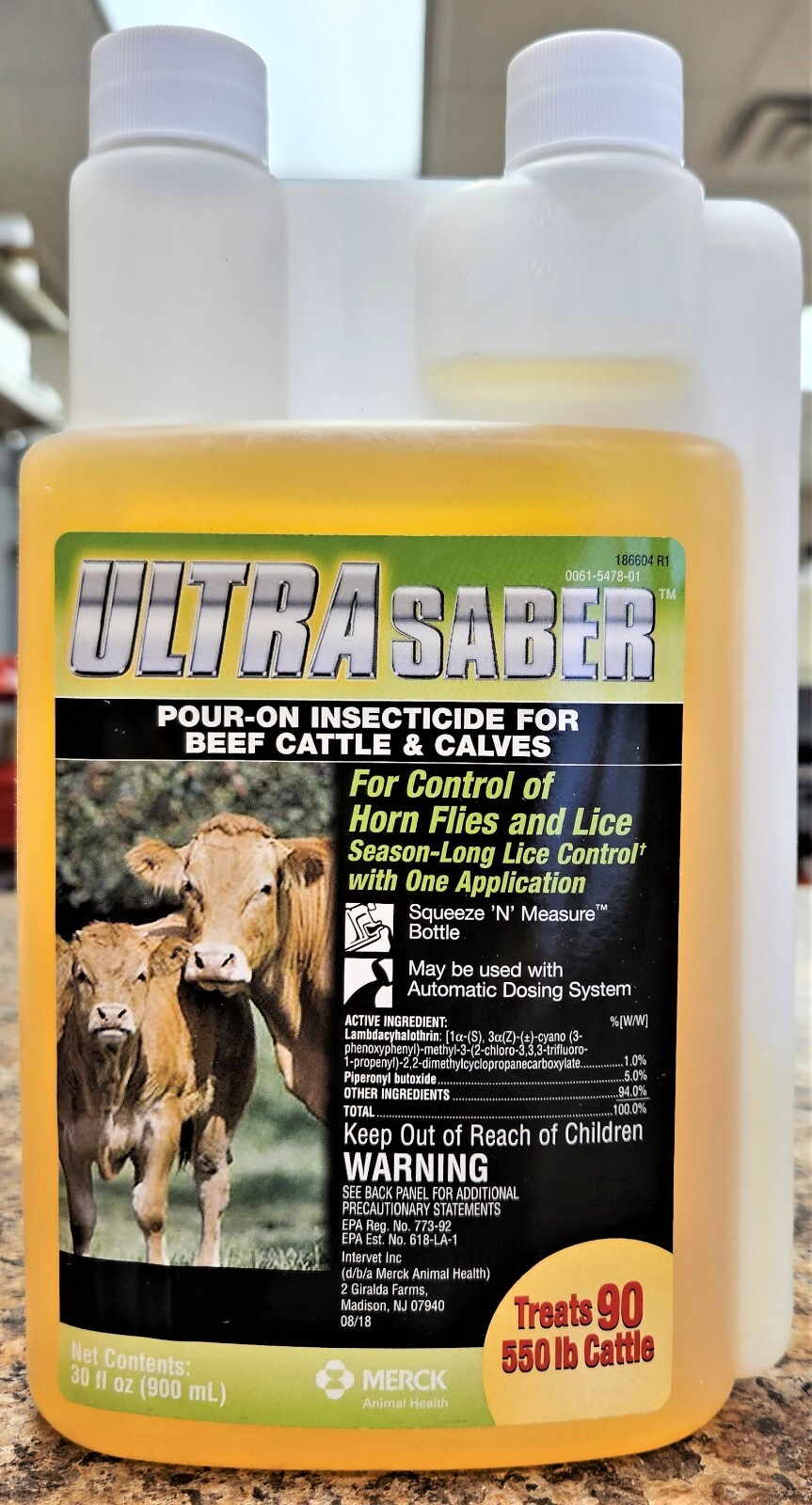 Ultra Saber Insecticide Pour-On Beef Cattle Calves 30 oz (900ml) Horn Flies Lice