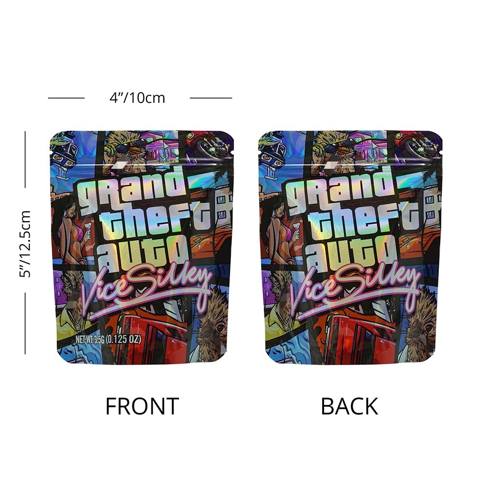 3.5g Mylar Bag Stand Up Zip Seal Bags Mixed Pack Holographic Bag 100pcs
