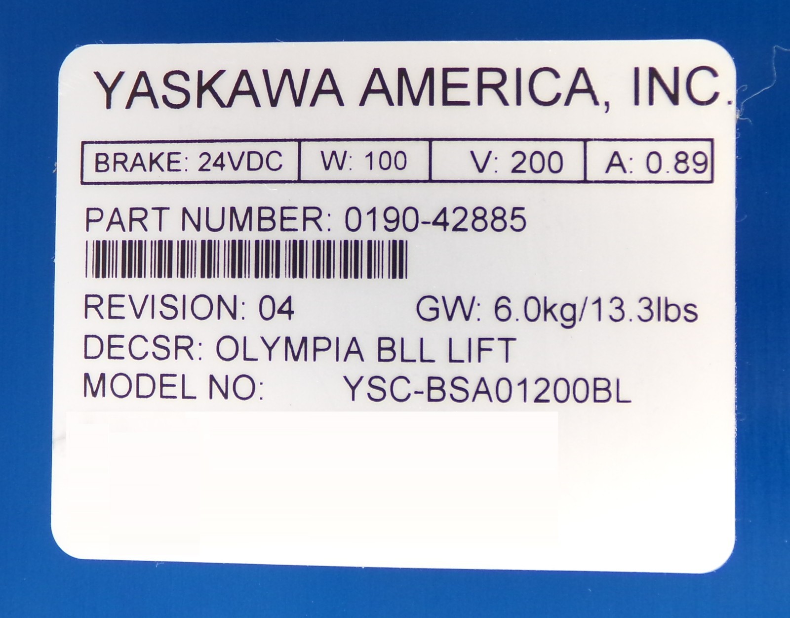 Yaskawa 0190-42885 Olympia BLL Lift YSC-BSA01200BL AMAT Working