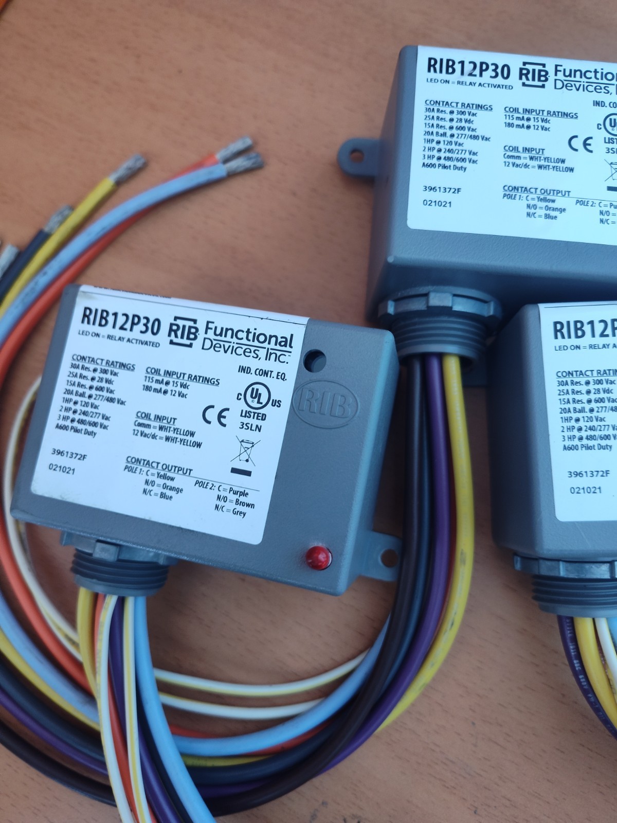 3 lot of Functional Devices RIB12P30 Enclosed Relay 30A DPDT 12Vac/dc