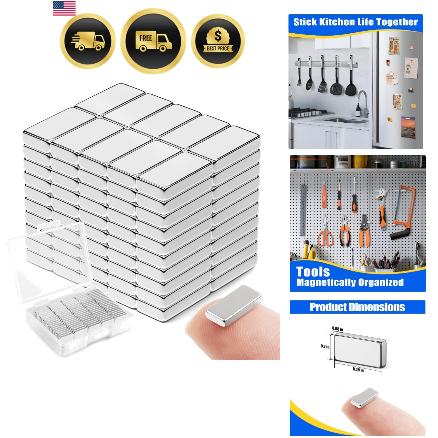 100Pcs Strong Neodymium Magnets Bar, Heavy Duty Rare Earth Magnets, Rectangul…