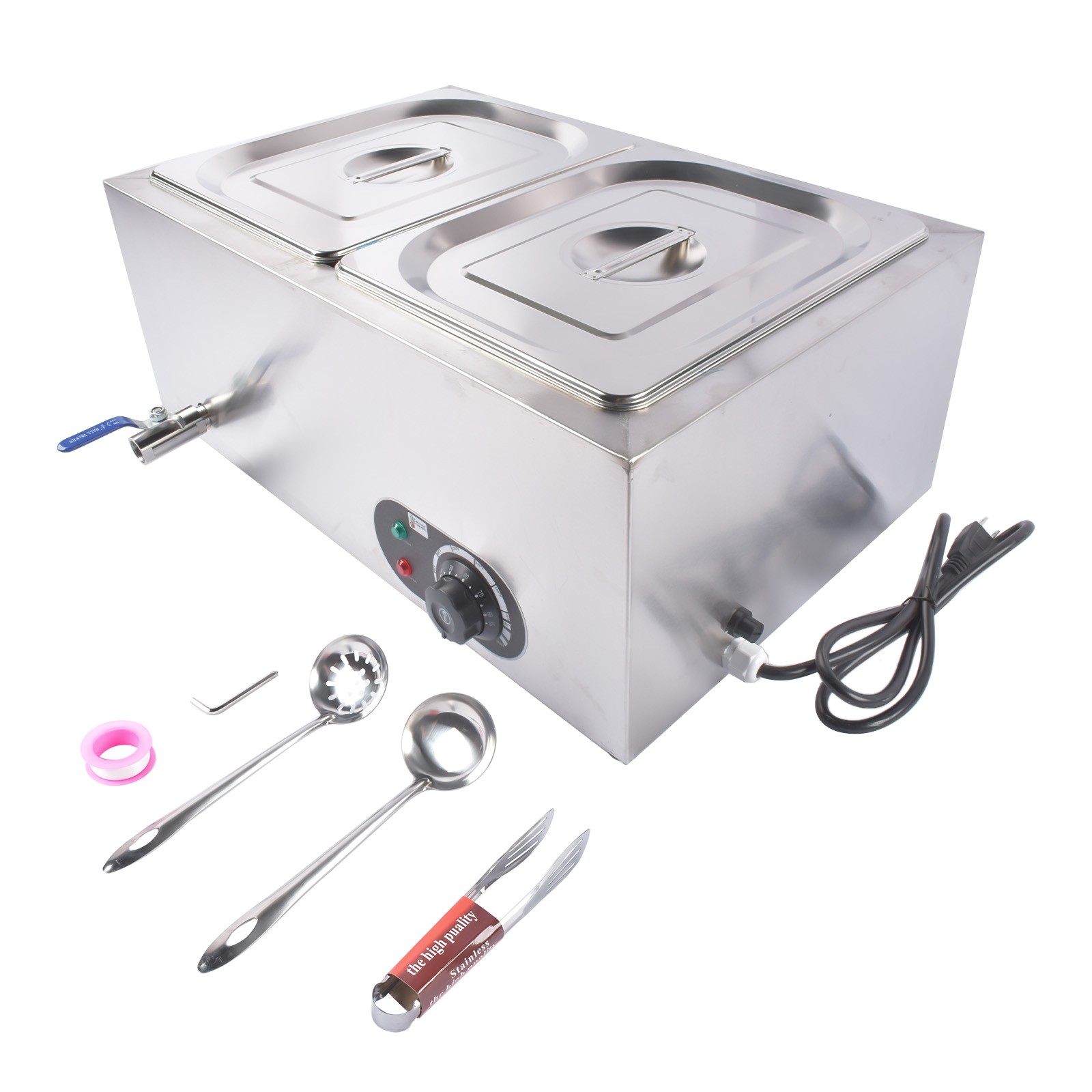 1200W 110V Electric Stainless Steel Steam Food Warmer 30-85°C/86-185°F 1-6 PAN