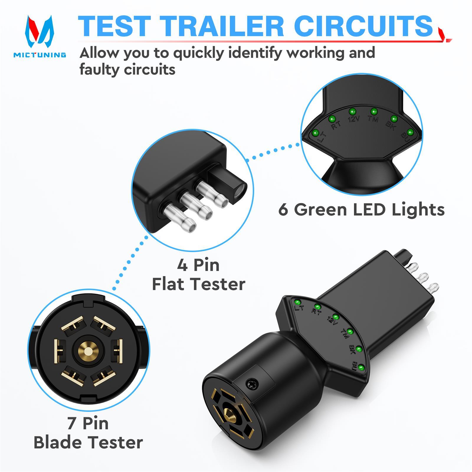 7 Way Blade & 4 Pin Trailer Light Circuit Tester w/LED Indicators Light Tester