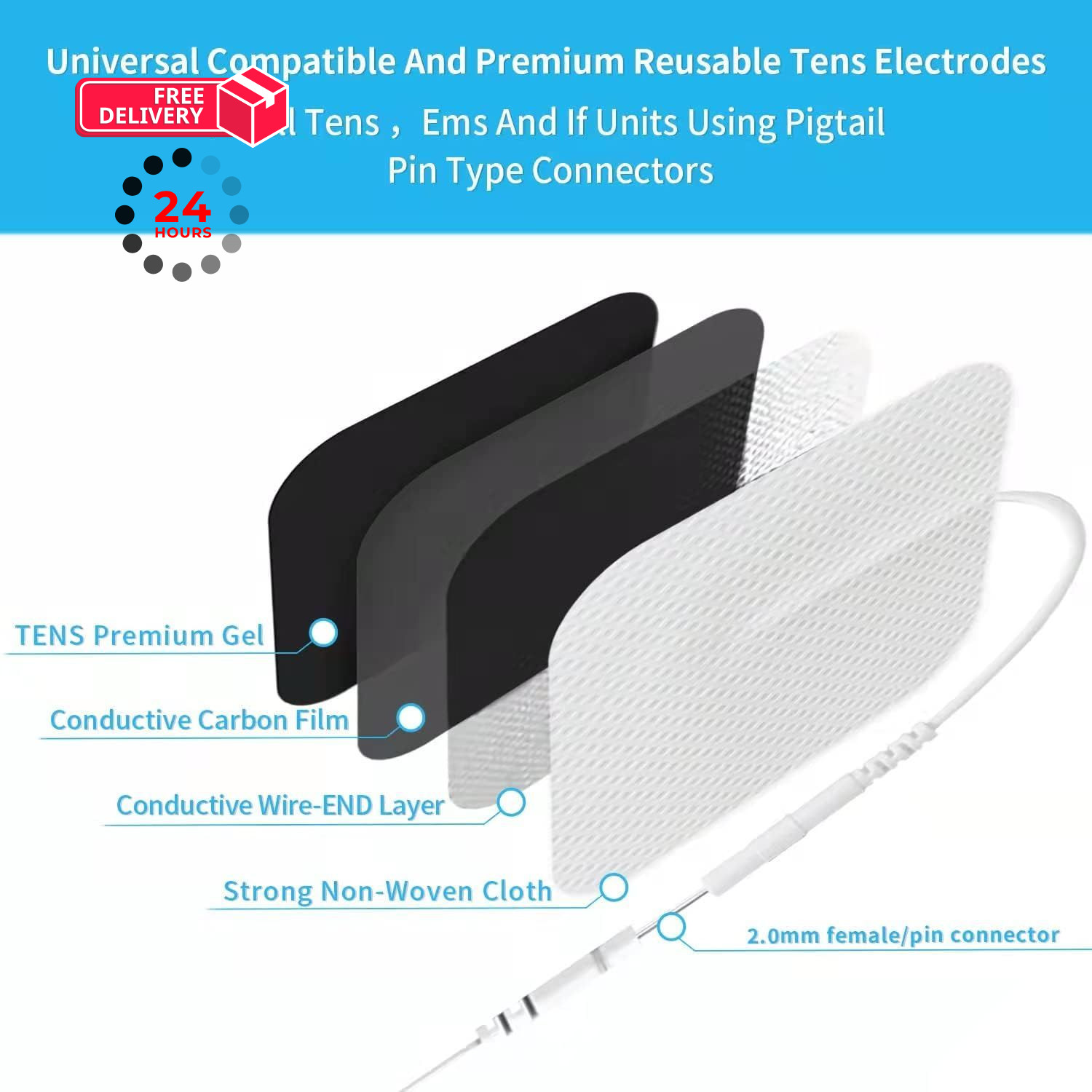 TENS Unit Electrode Pads, 10PCS 2″x 3.5″ Large Self-Adhesive White