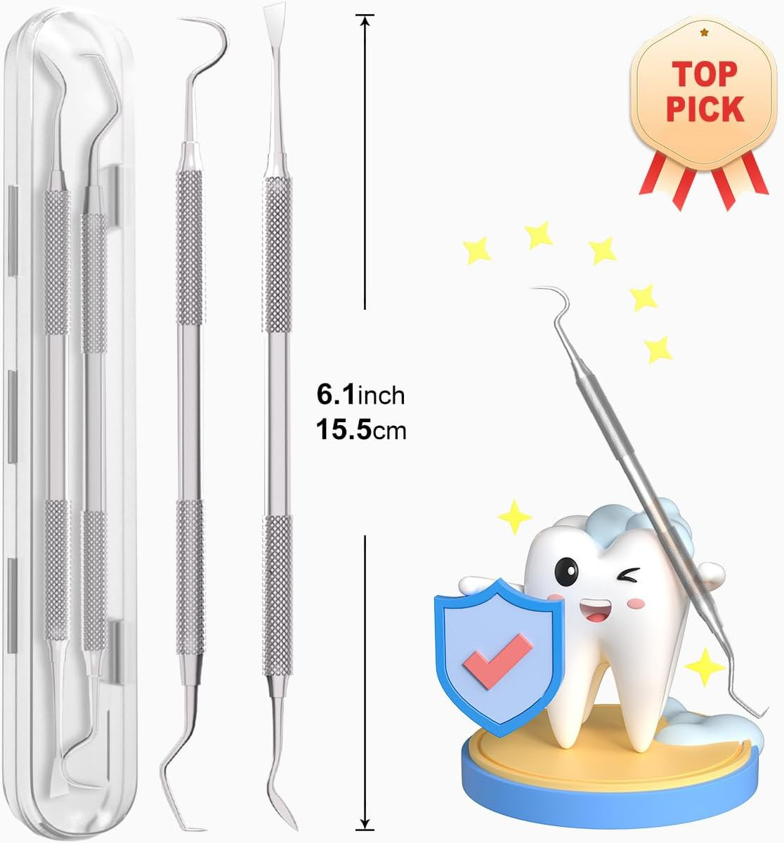 2 Pack Dental Tools for Teeth Cleaning, Metal Dental Pick Hygiene Kit for Home U