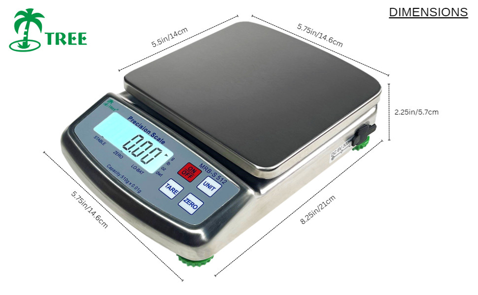 Tree MRB-S-512 Portable Stainless Bench Scale Balance 510g x 0.01 Gram w/ AC