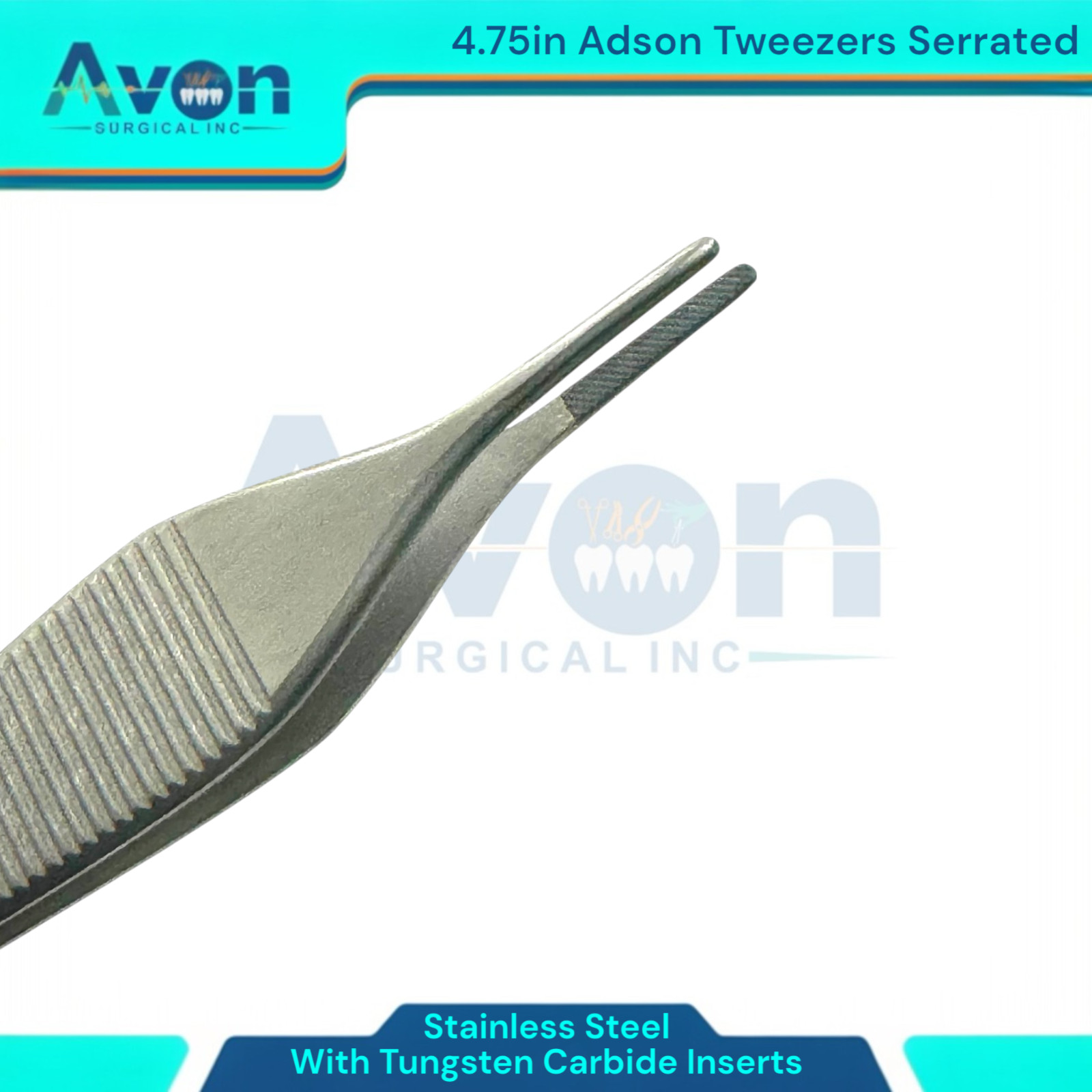 Premium Adson Thumb Serrated Tweezer Forceps, 4.75″, TC Insert Jaw – Gold Handle