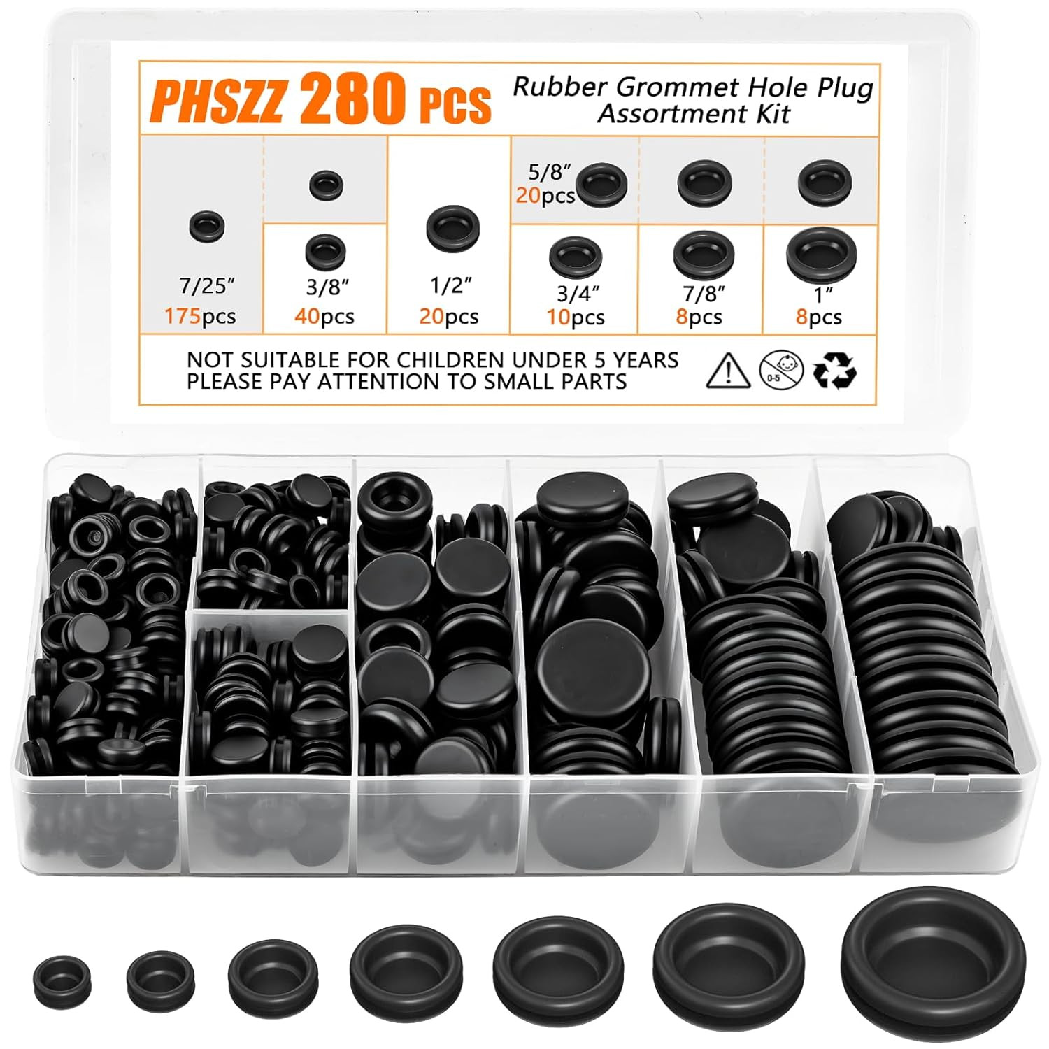 PSHZZ 280 PCS Rubber Grommets Kit, Rubber Hole Grommet Gaskets Assortment for Wi