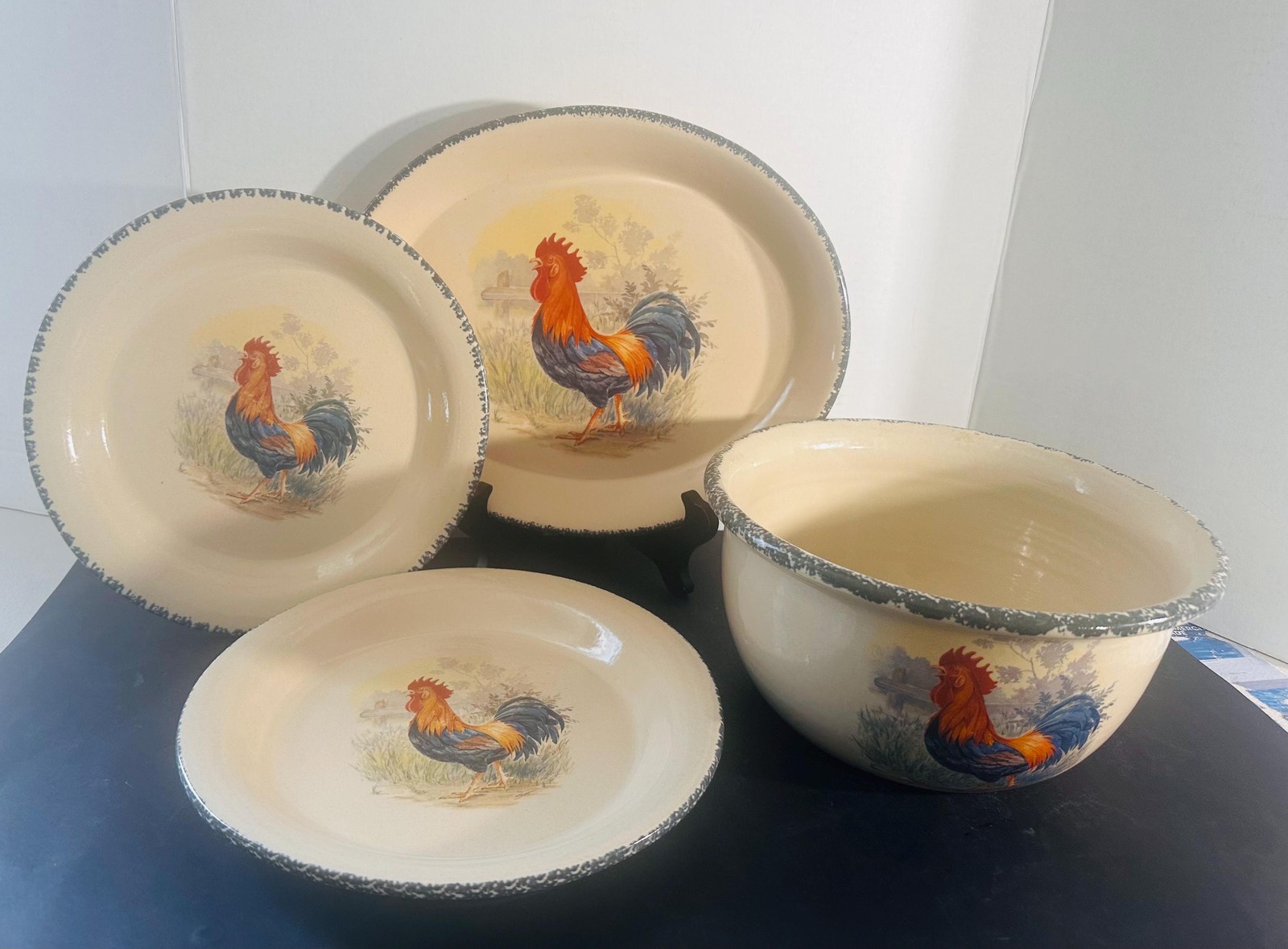 Home & Garden Party Rooster Plates/Oval Serving Platter/Mixing bowl_B