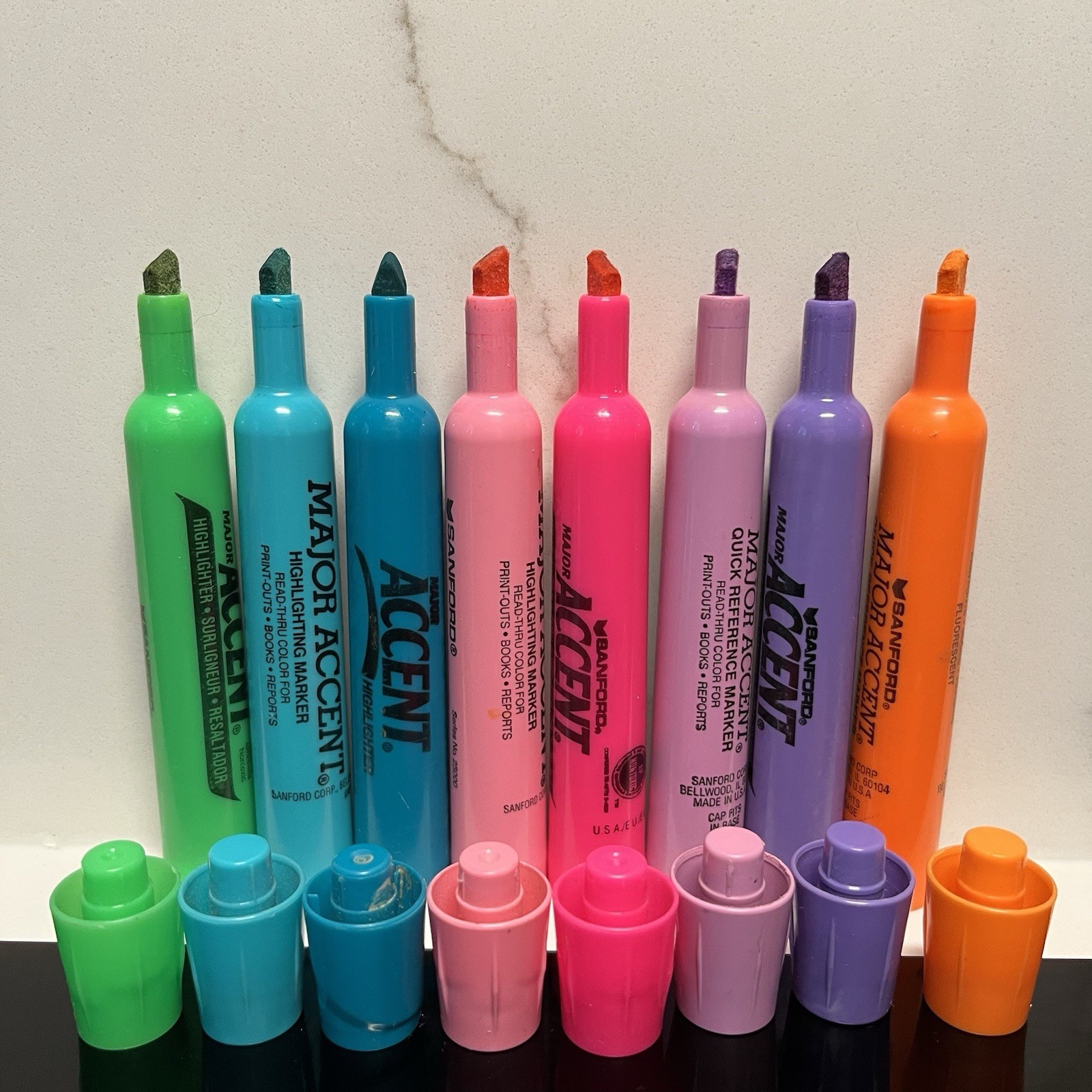8 Vintage Sanford Major Accent Highlighters Chisel Green Blue Pink Purple Orange