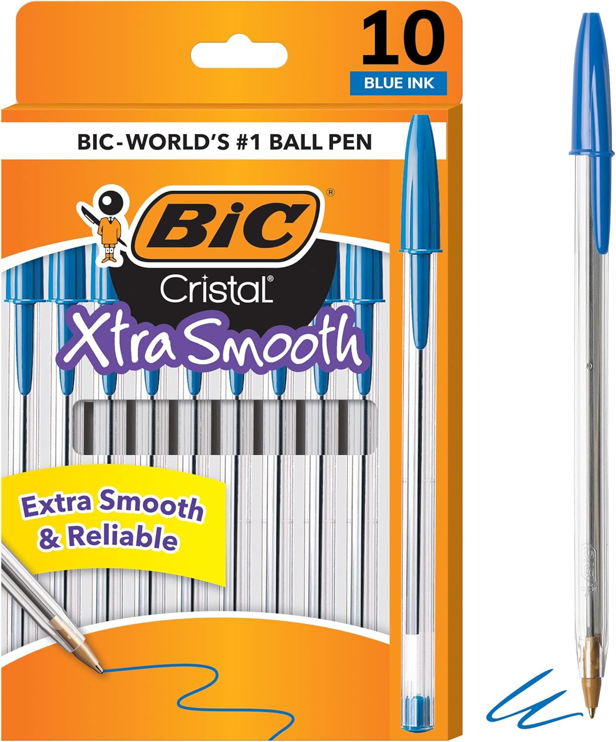 10 Pack Blue Ballpoint Pens Medium Point 1.0mm Smooth Ink Writing