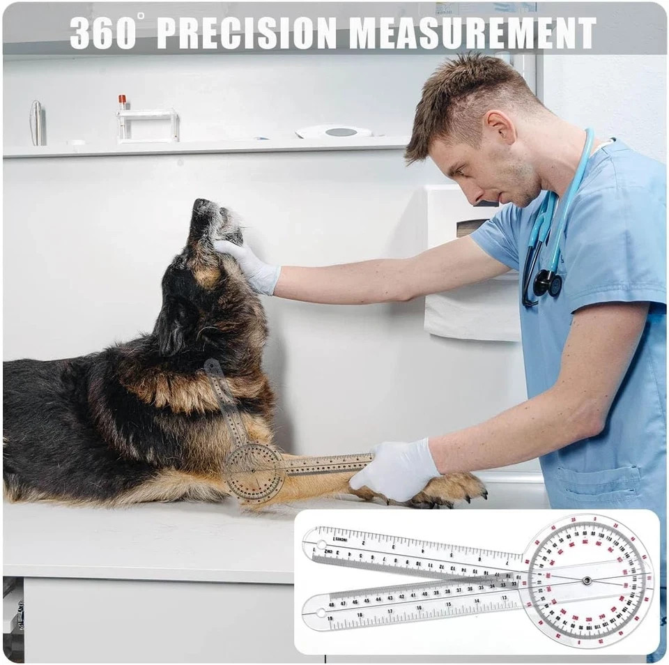 Goniometer 12 inch, Transparent Orthopedic Angle Ruler Plastic Goniometer, 360 D
