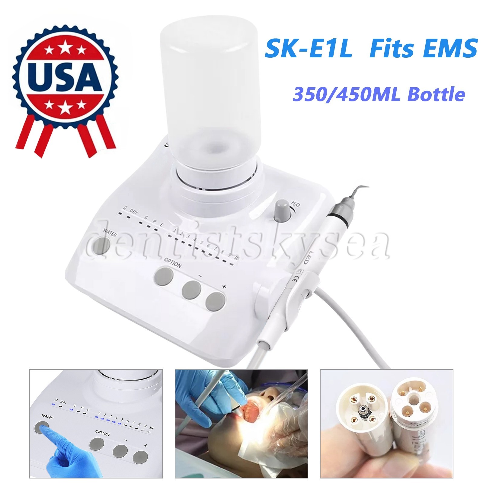 LED Dental Ultrasonic Scaler Handpiece 2*Bottles Fit EMS Cavitron USPS