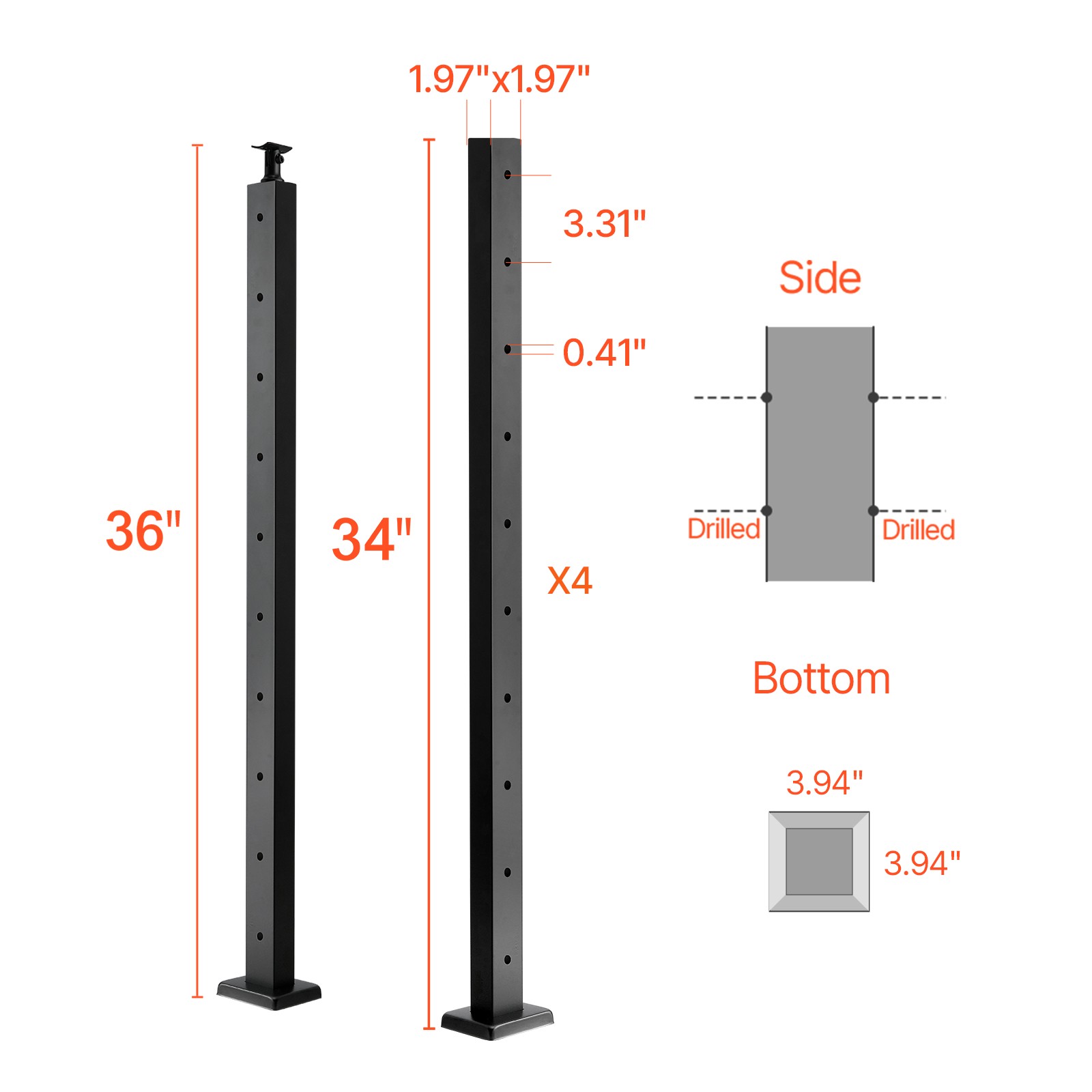 Cable Railing Post 36x2x2 In Horizontal-Hole Railing Post 4JZLGZXHS914MY65M001V0
