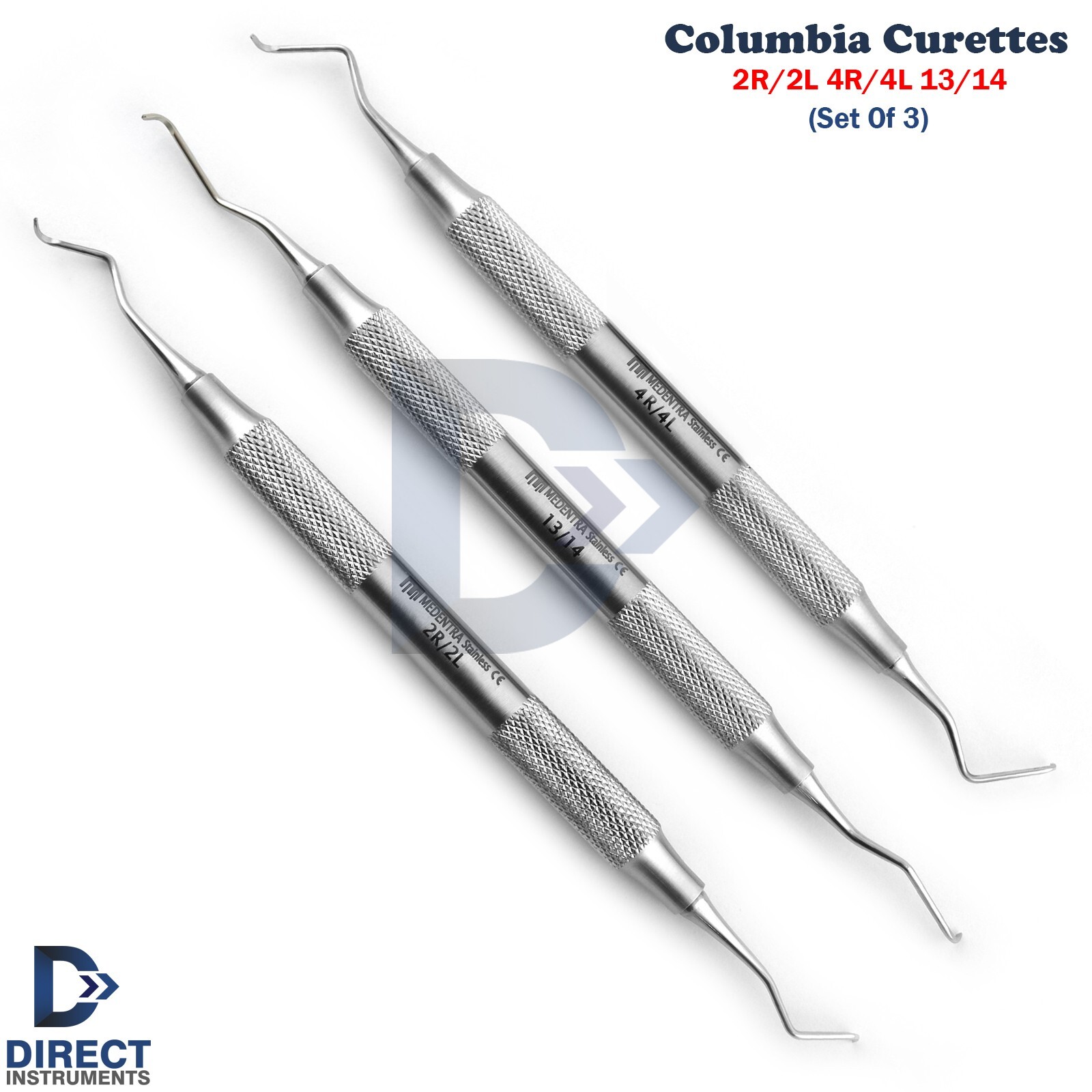 Dental Columbia Curettes Set of 3 Universal Periodontal Surgical Instruments