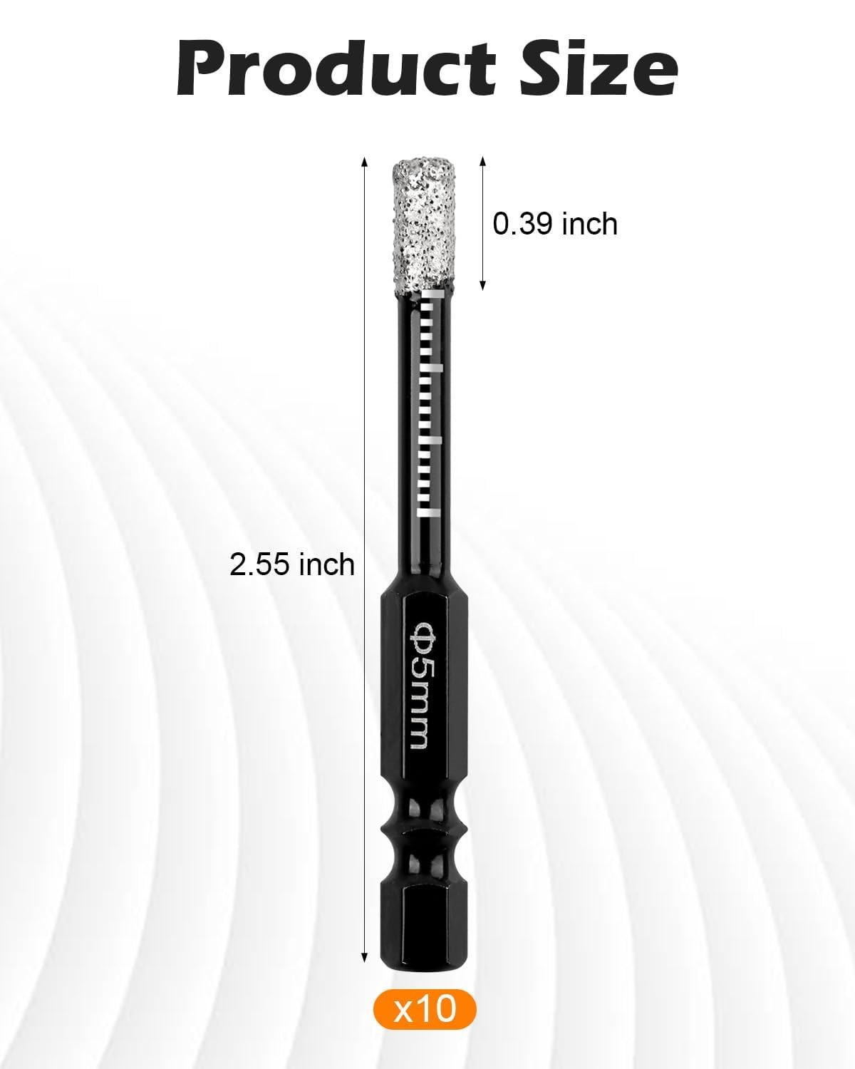 AOKLIT 10Pcs Dry Diamond Drill Bits Set, 3/16” 5mm Hex Shank 5 millimeters