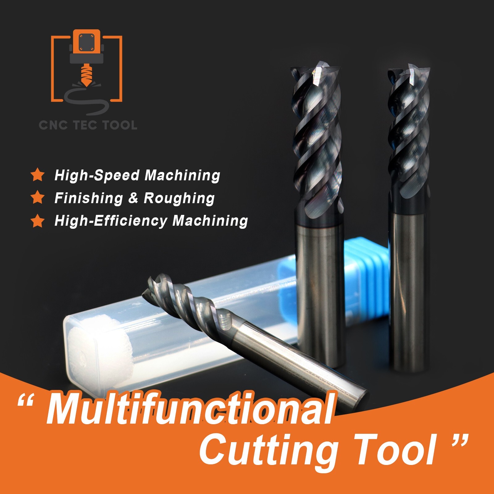5 PCS 7/64″ 4 Flutes Square 45° Helix Carbide End Mill Bits AlTiCrN Coated