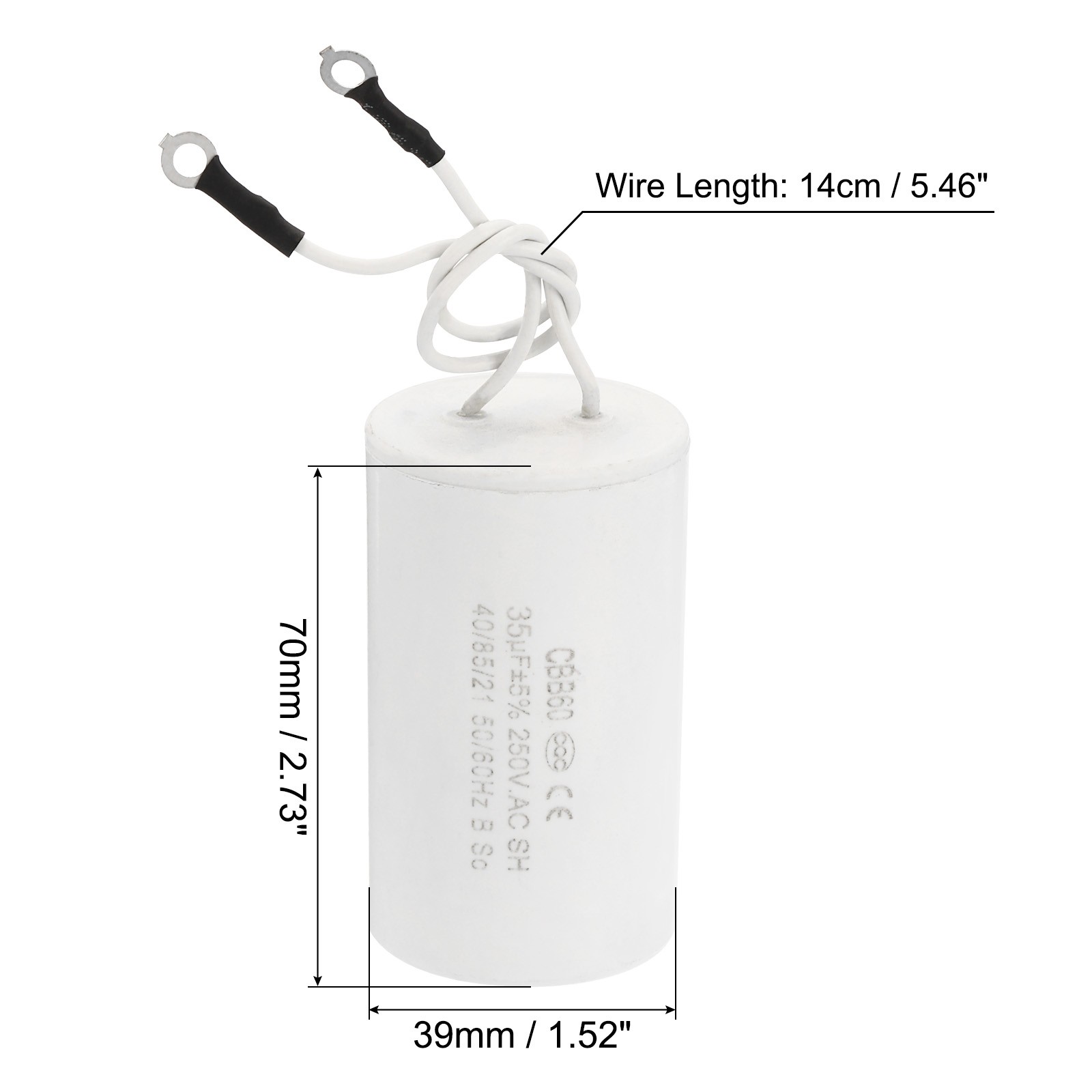 CBB60 35uF Running Capacitor AC250V 2 Wires 50/60Hz Cylinder 1.52×2.73″