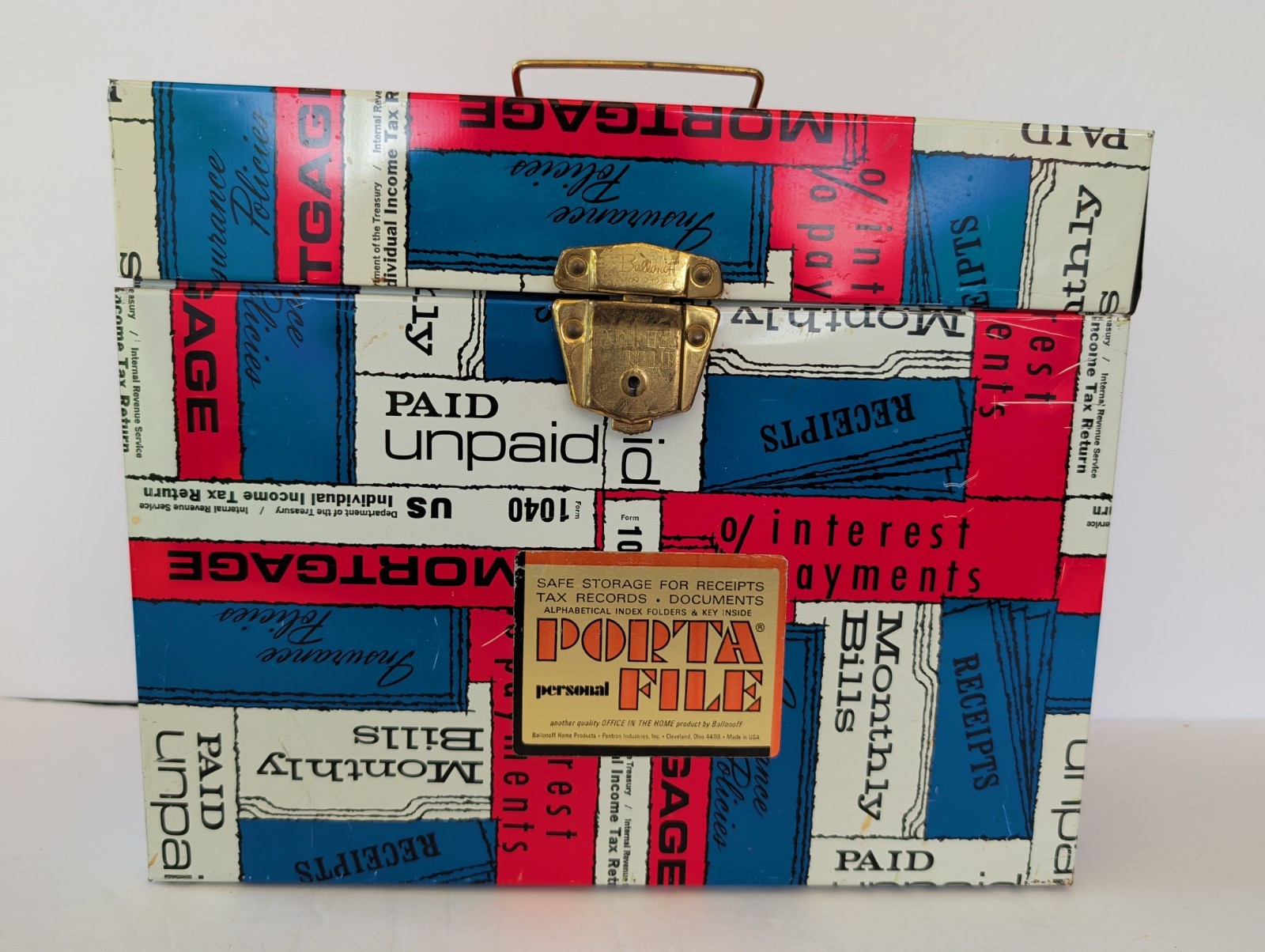 Vintage Porta File Personal Vertical File Box 1970s Red White Blue Ballonoff