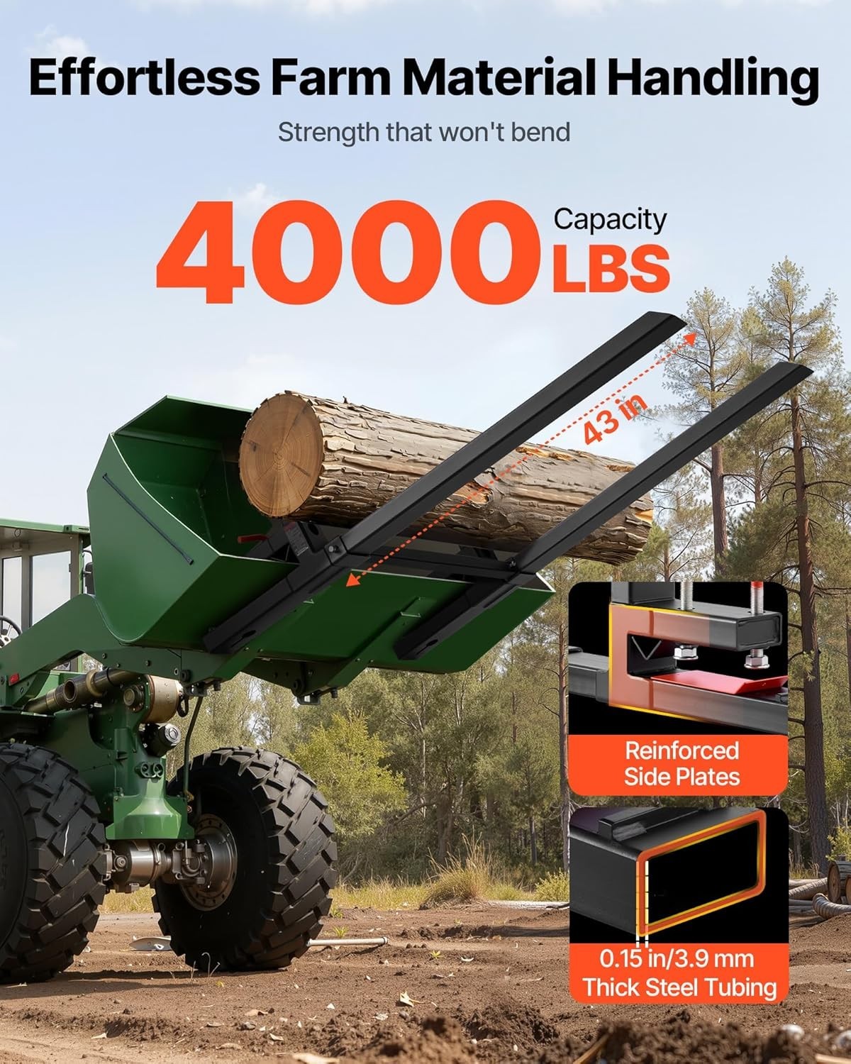 Vevor Clamp On Pallet Forks 4000 Lb 60 In Tractor Loader Black