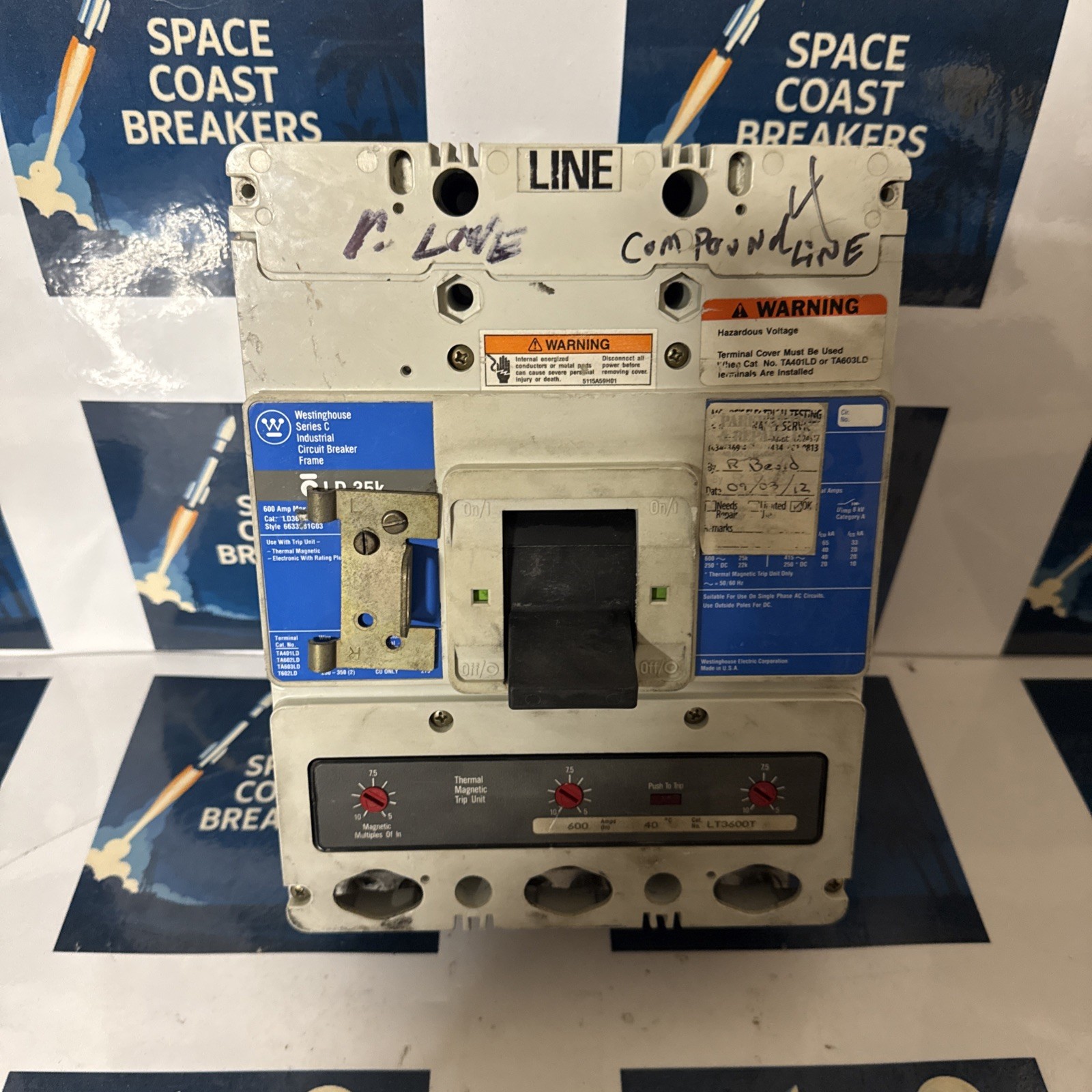 Westinghouse LD3600F Industrial Circuit Breaker 6633C81G03 600A 600VAC/250VDC 3P