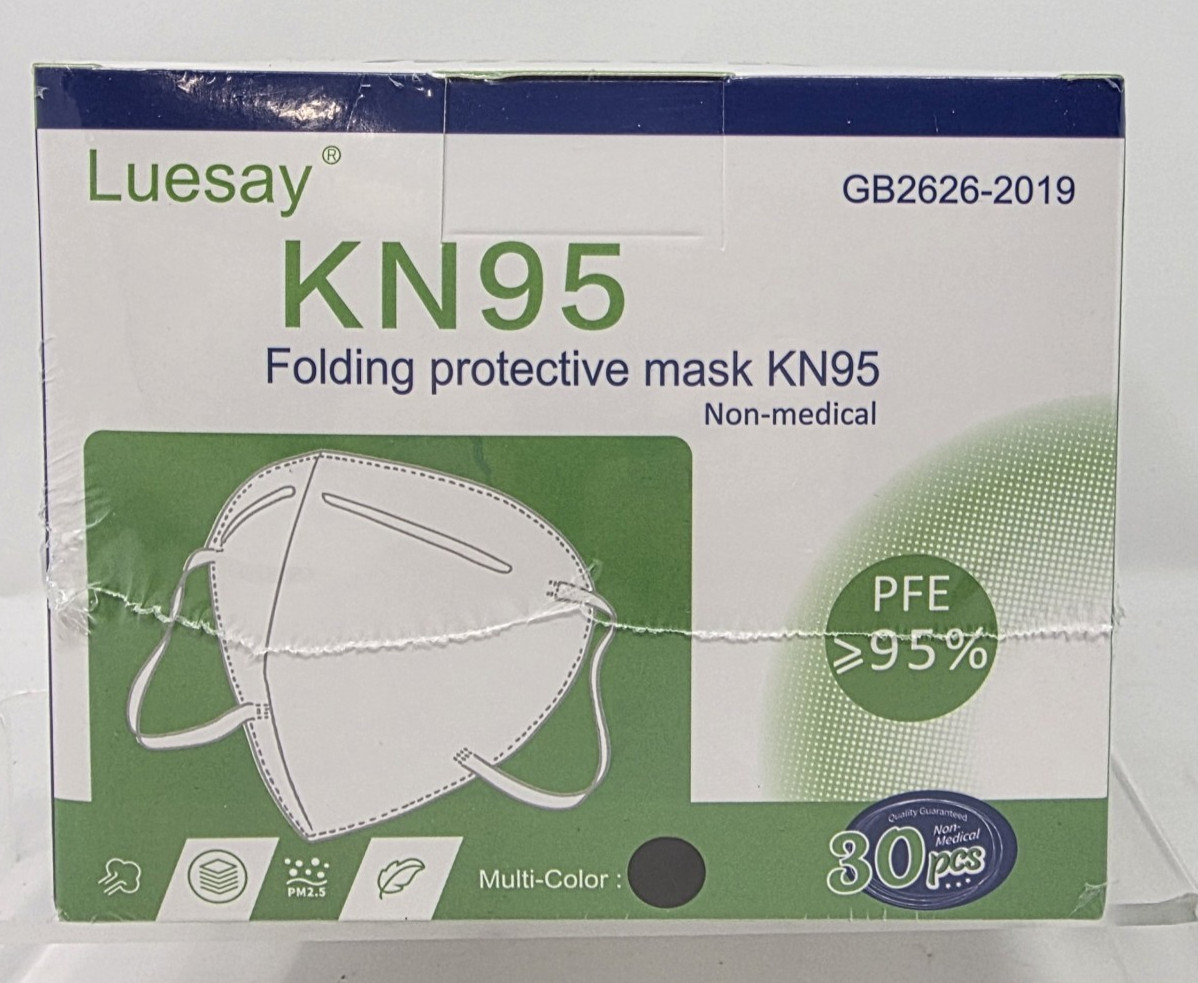 LUESAY KN95 Face Masks Black 30 Pack GB2626-2019 5 Layer Foldable