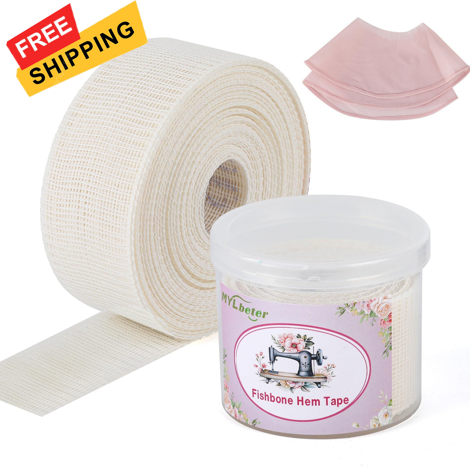MYLbeter Fishbone Hem Tape for Sewing 2.5 yards x 1.38 inches, beige 2.5yards