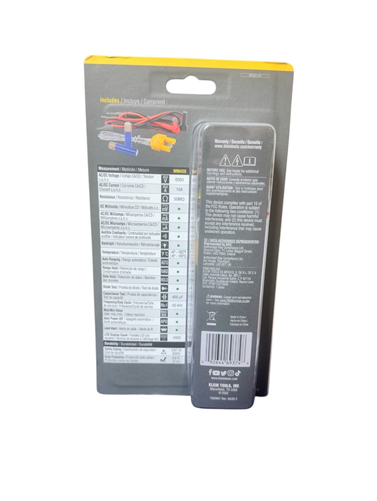 NEW Klein Tools Auto-Ranging Digital Multimeter MM420 600V AC/DC TRMS 10A