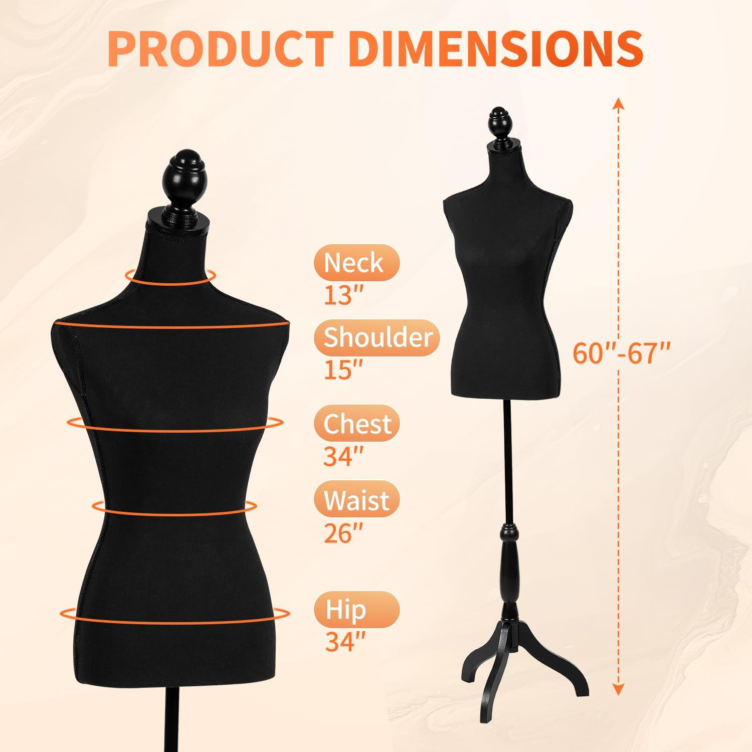 Maniqui Para Ropa Costura Mujer Ajustable De Cuerpo Completo 60-67 Pulgadas Wood