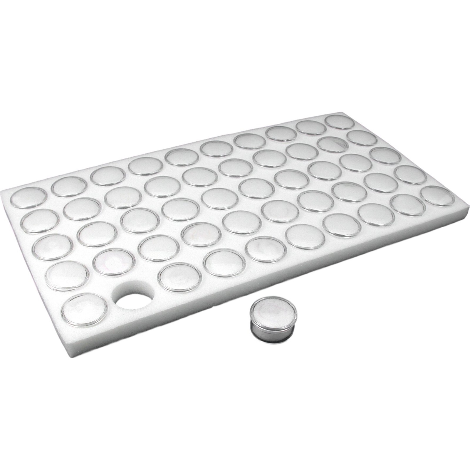 Glass Top Jewelry Display Case Box White 50 Gem Jars