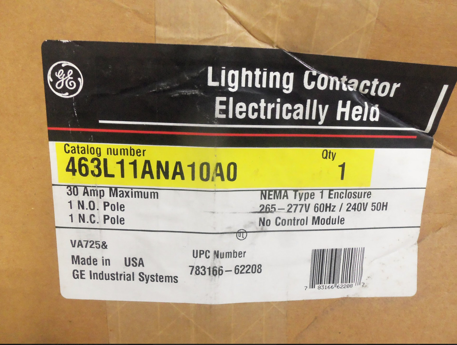 NEW GE Lighting Contactor Electrically Held 30 Amp 277v coil