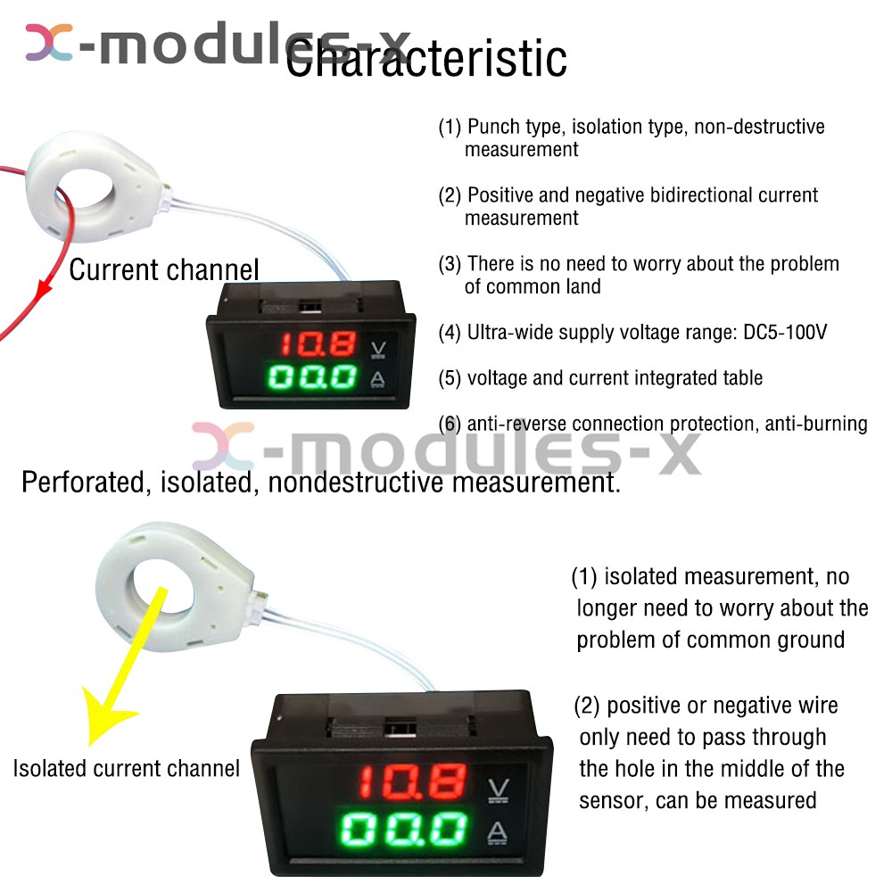 DC0-300V 50/100/200/400A Digital Current Voltage Meter Hall Ammeter Voltmeter