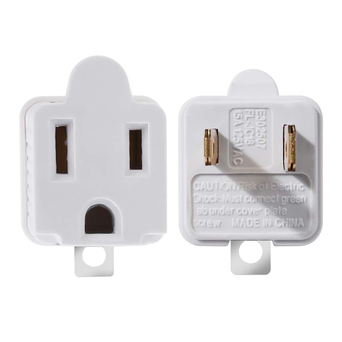 TENINYU Grounded Adapter 3-Prong to 2-Prong Outlet Converter – 2 Pack, White