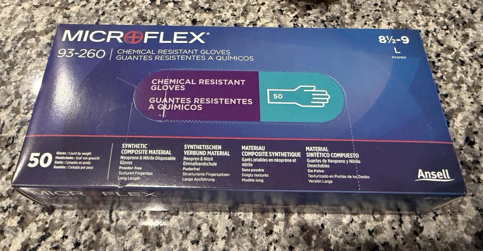 MICROFLEX 93-260 Disposable 3-Layer Chemical Gloves, Green LARGE, Box of 50