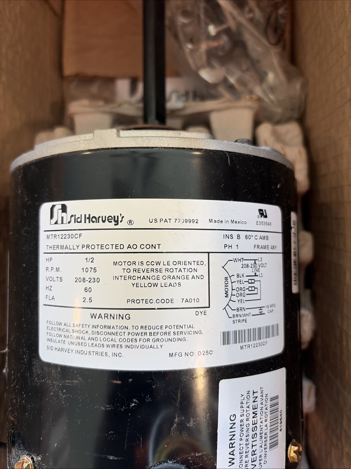 Fan Motor Condenser MTR12230CF AIR CONDITIONER MOTOR 208-230-1