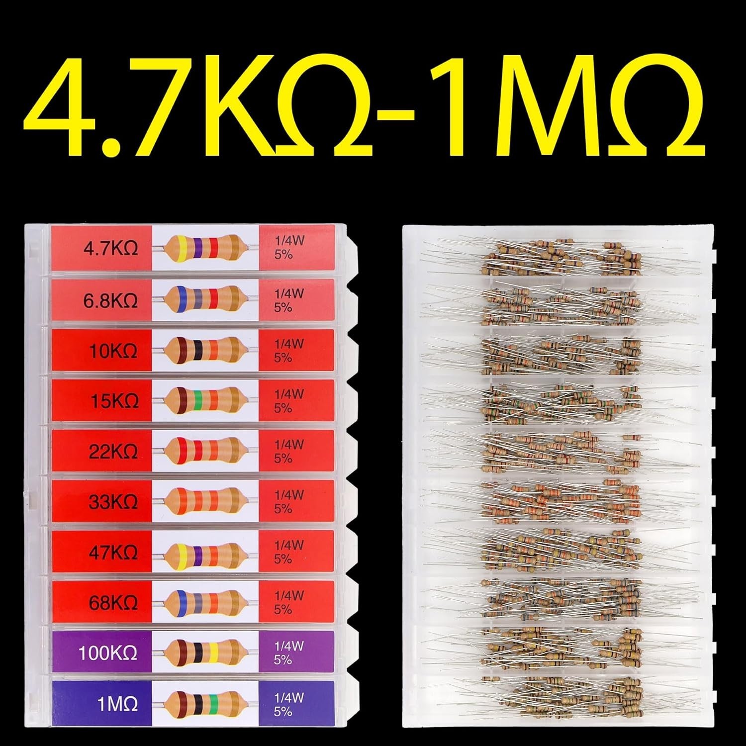 5% Tolerance Carbon Resistor Set: 100Ω-1MΩ Assortment for Electronics – 1/4 Watt