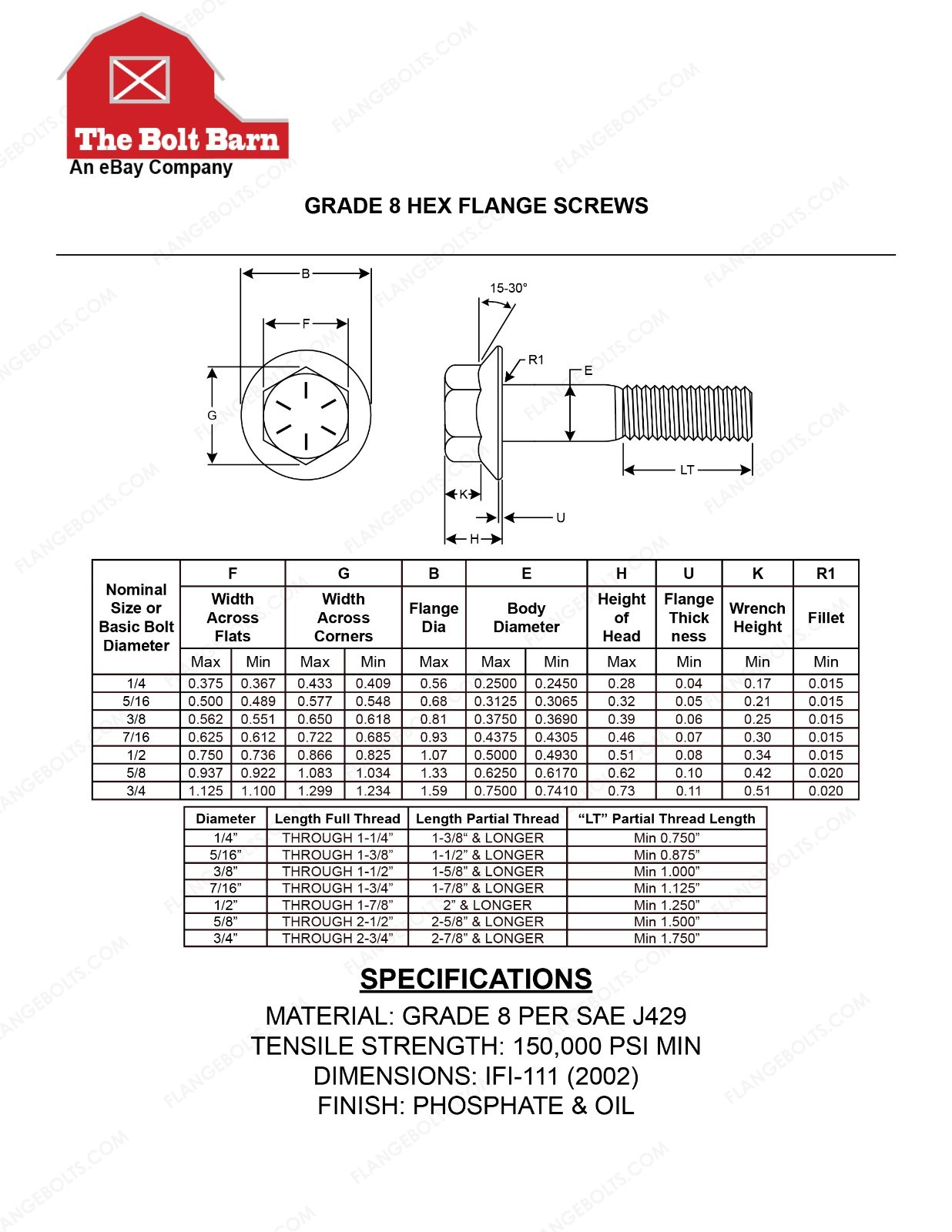 (5) 1/2-13×3-1/2 Grade 8 Hex Flange Bolts & (5) 1/2-13 Gr.G Flange Lock Nuts