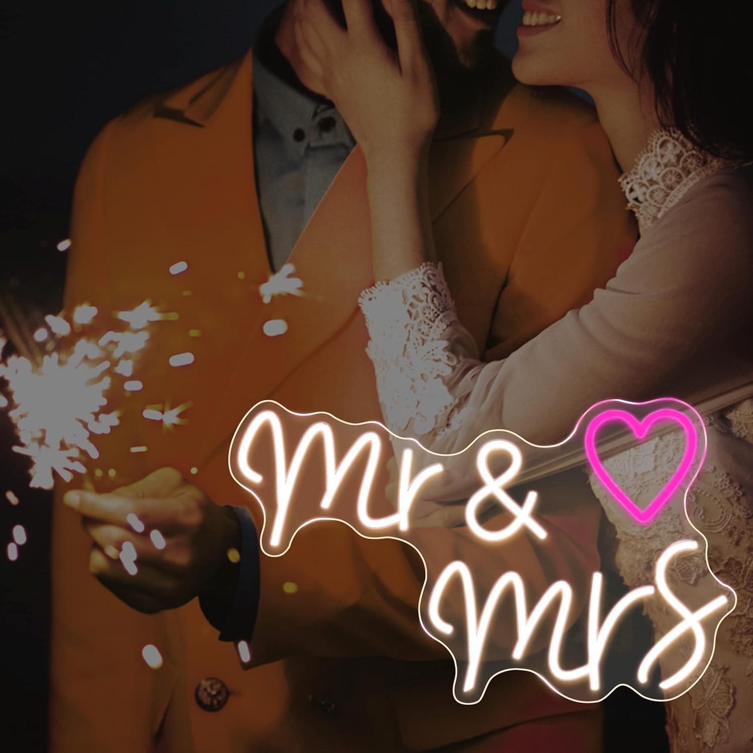Led Neon Sign «Mr & Mrs» Heart 23″ x14″ Large 110V Wall Decor Wedding Party