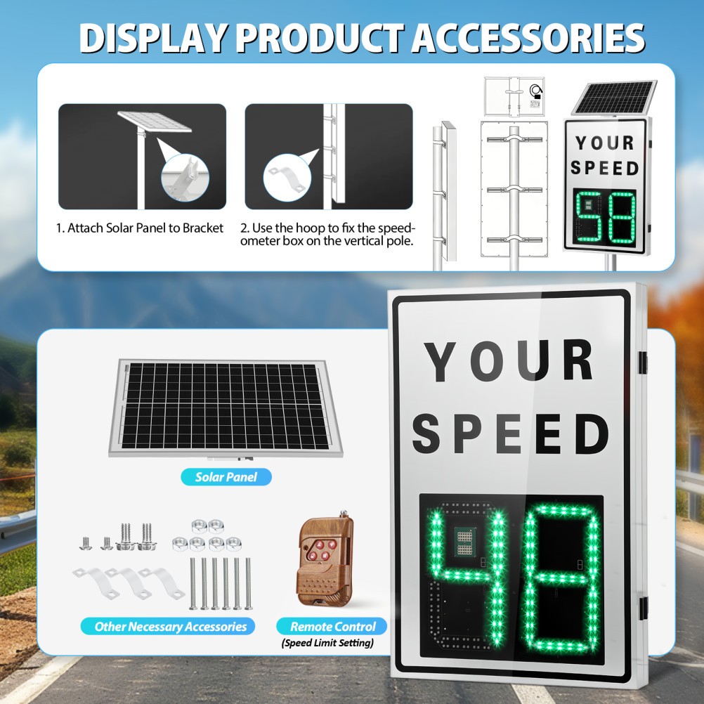 Solar Powered Radar Speed Sign 90*60cm Wireless Speed Display Waterproof IP65