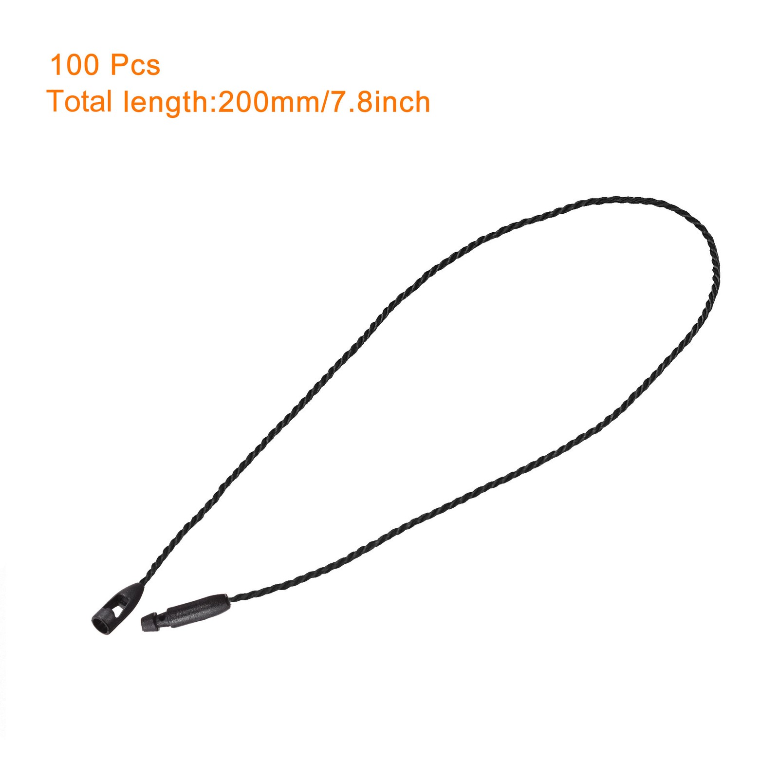 100 x Cotton Hang Tag String Snap Lock Price Tag Fastener Ties Black 7.8″