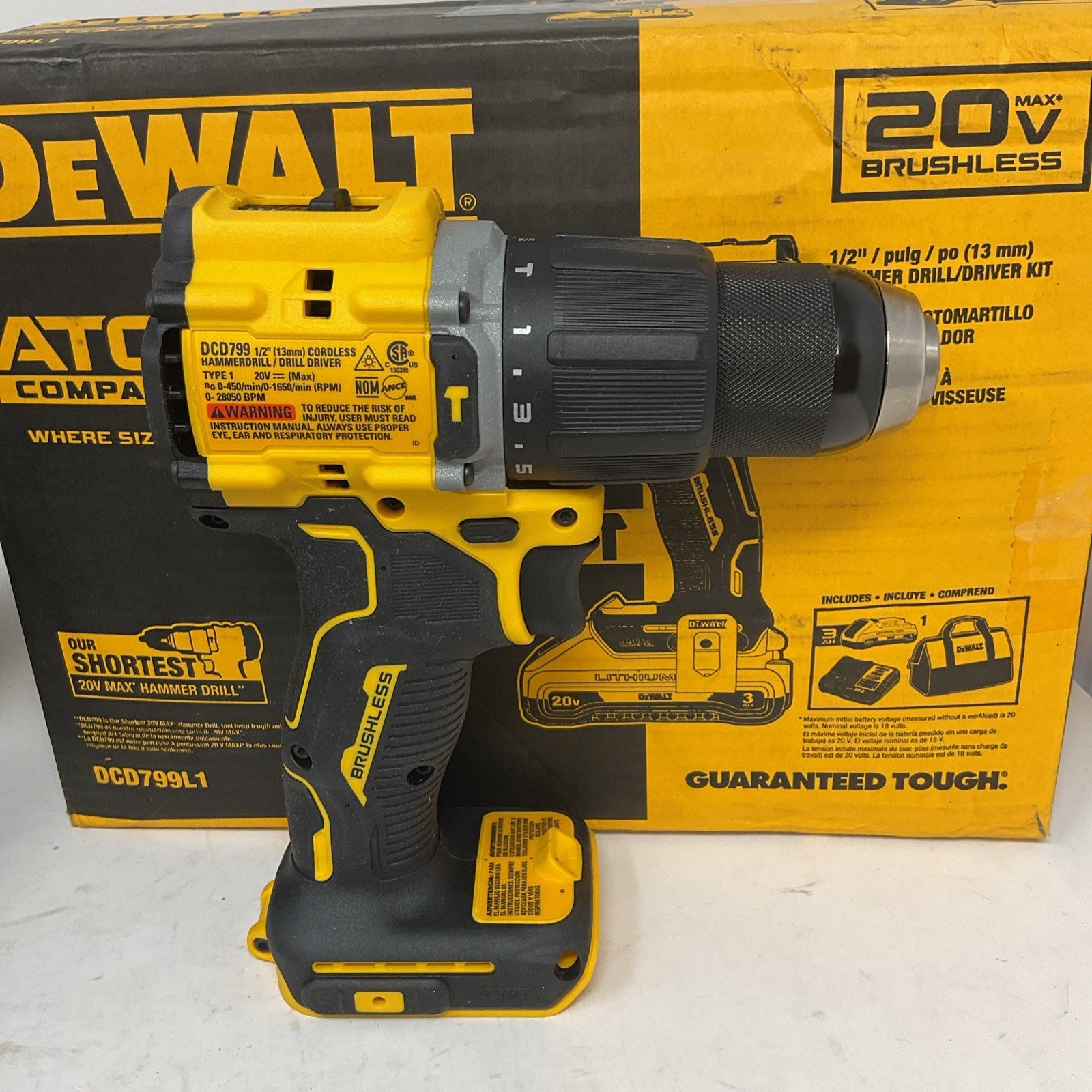 DeWalt DCD799L1 20V Atomic Compact Series Li-Ion 1/2″ Cordless Hammer Drill Kit