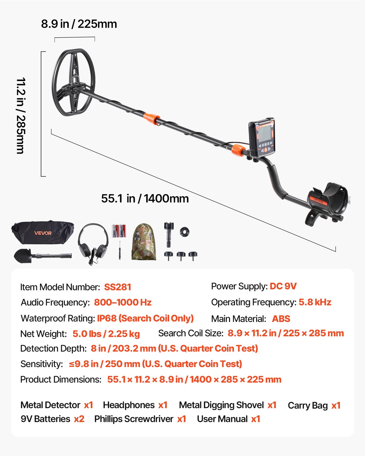 VEVOR Metal Detector for Adults 10″ Professional Gold Detector Waterproof Coil