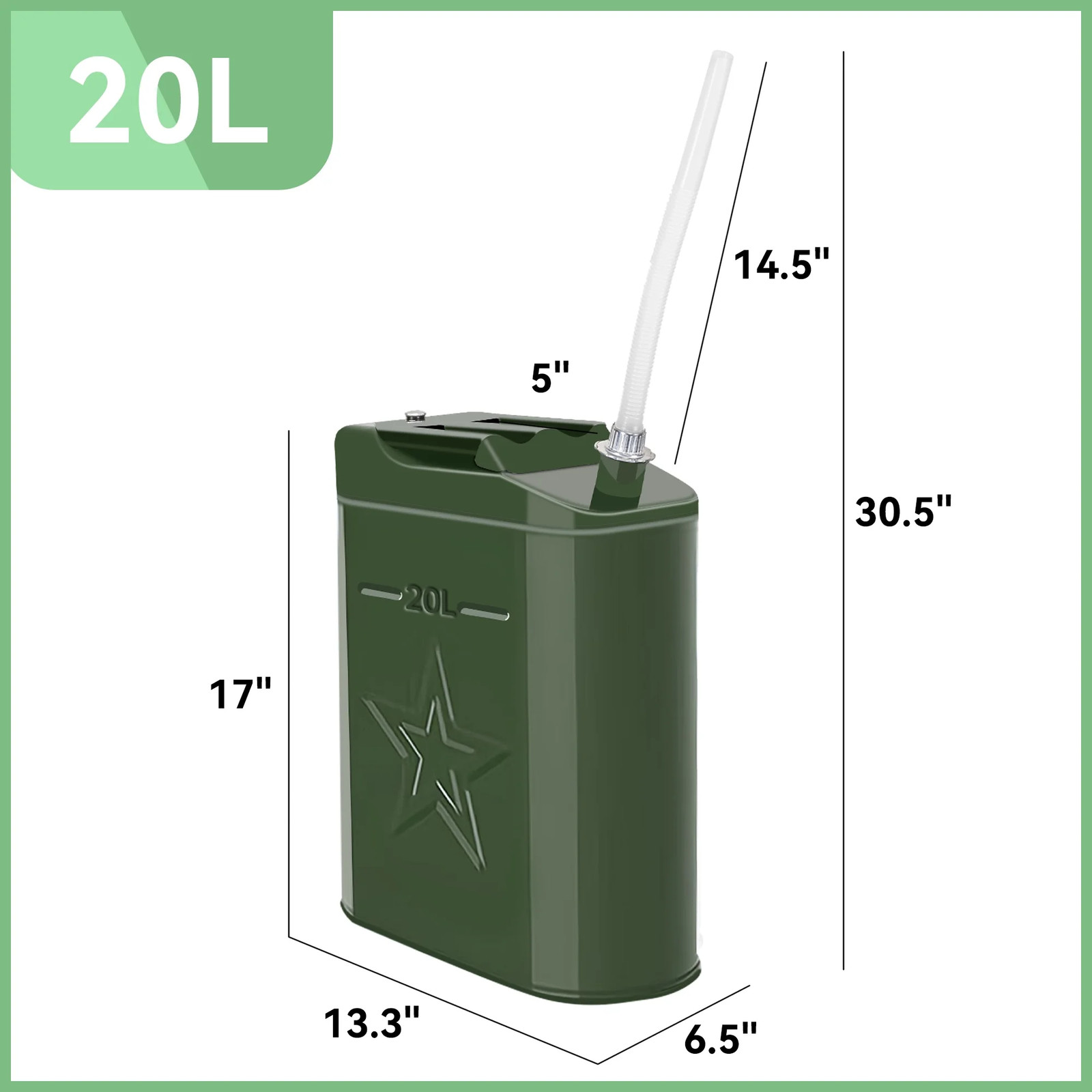 5 Gallon 20L Gasoline Army Green Jerry Can Military Metal Steel Tank Backup USA