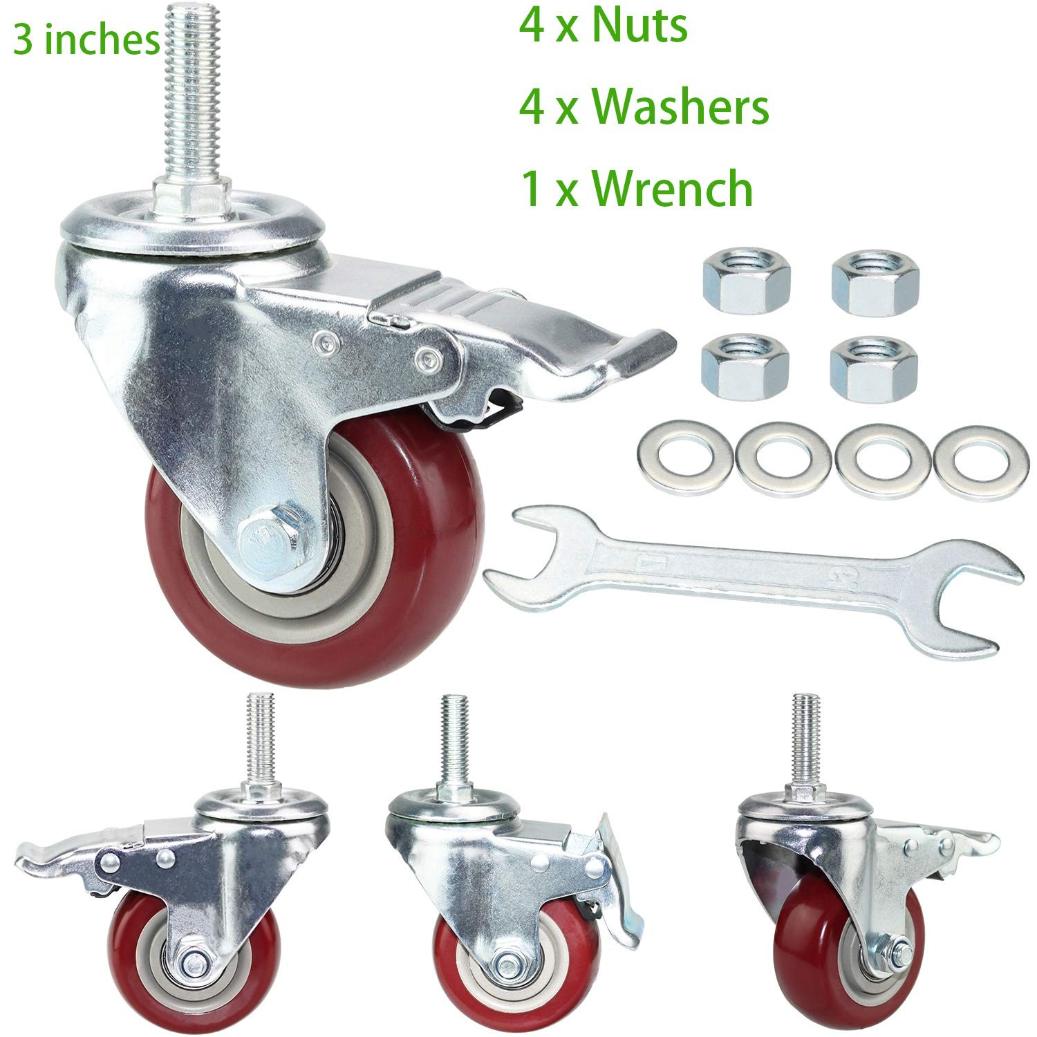 3 Inch Swivel Stem Casters Heavy Duty American Size Unc 1/213×11/2 Stem Thread