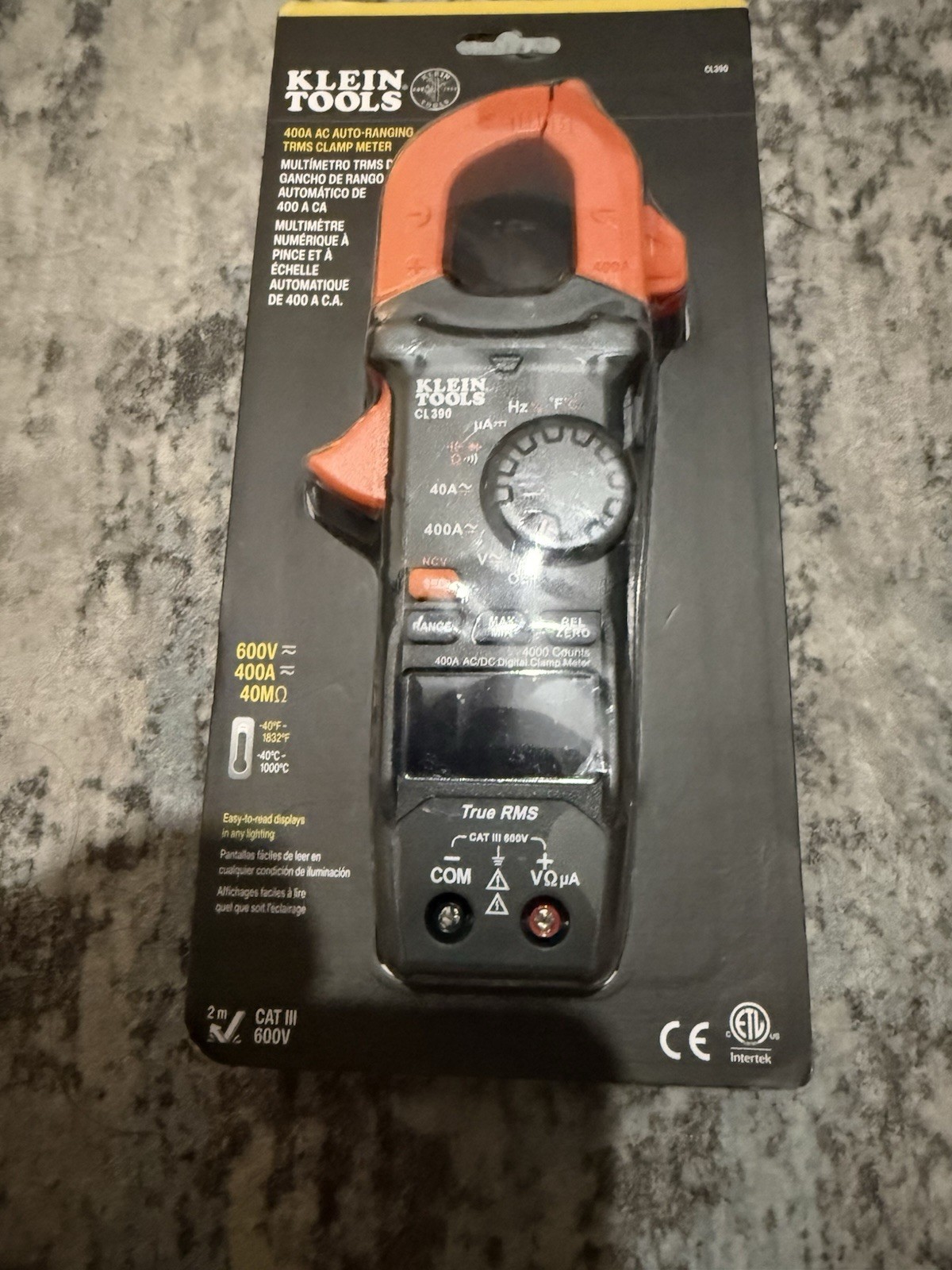 Klein Tools CL390 Digital Clamp Meter True RMS 4000 Count CAT III 600V 400A