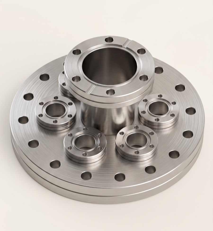 DN100CF 6″ Multiport Flange | 2.75″ CF Raised Center + 6x 1.33″ Ports | MDC