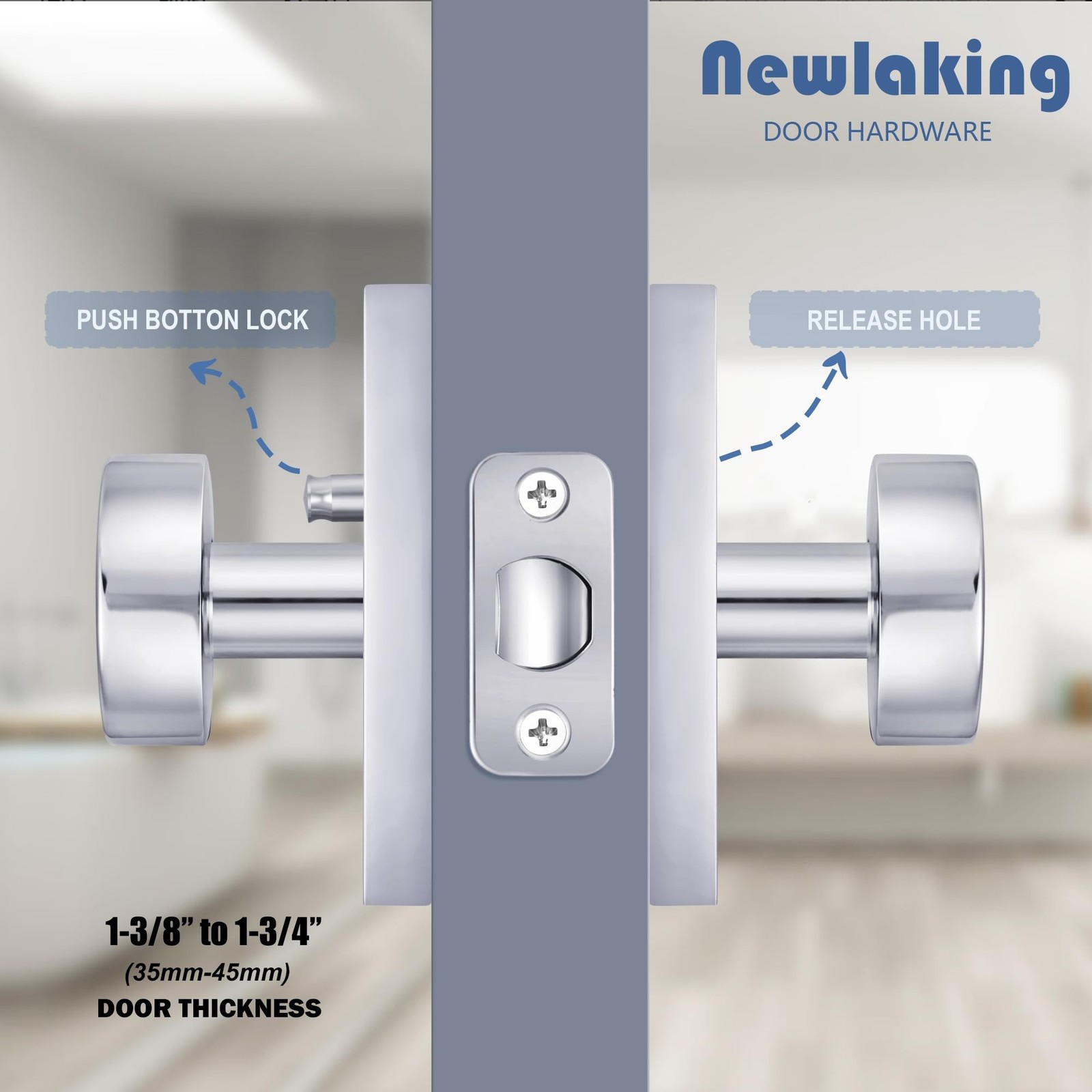 Polished Chrome Zinc Alloy Privacy Door Knob with Lock, Heavy-Duty Round Hand…