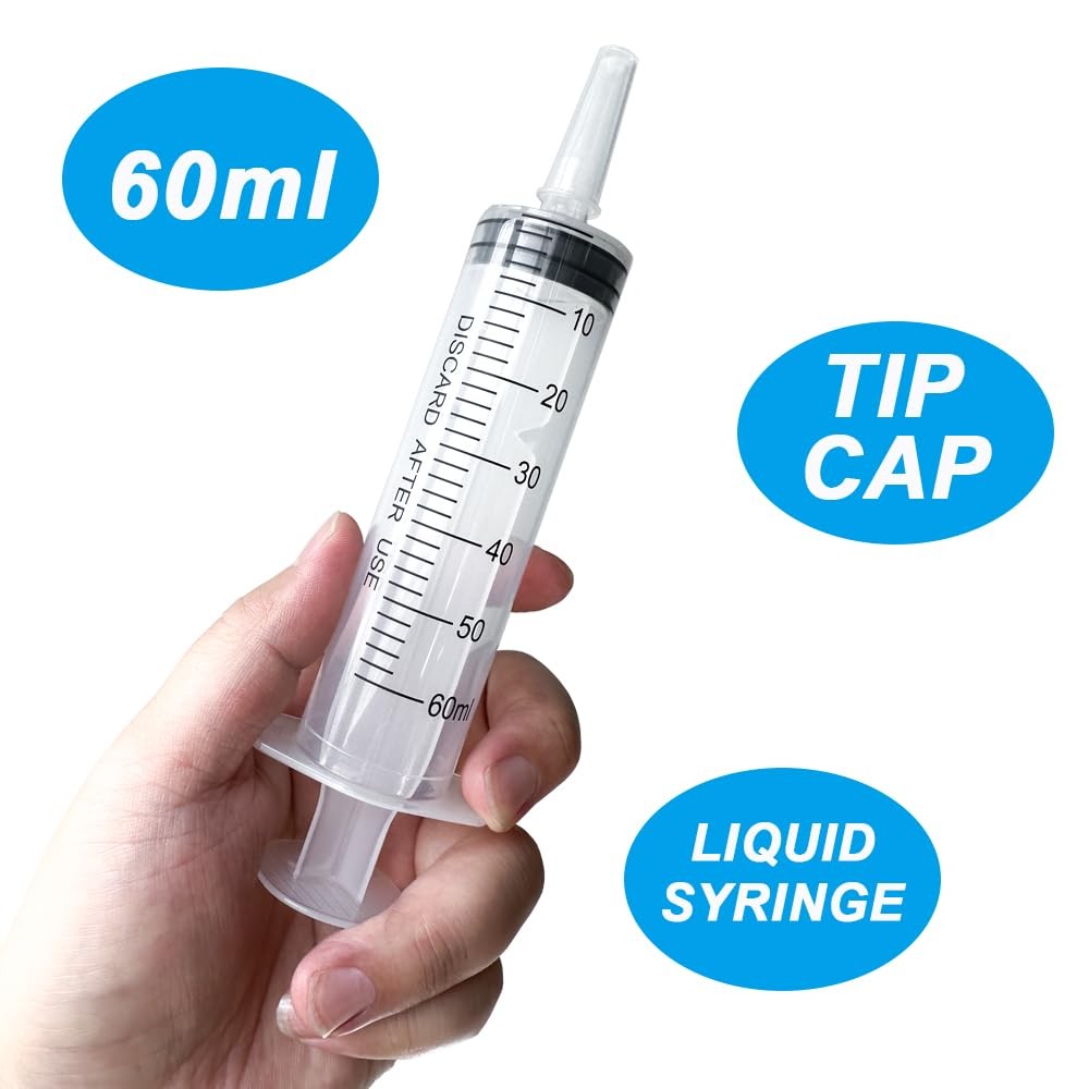 4 Pack 60mL Large Syringe for Liquid with Tip Cap, Plastic 60mL, transparent