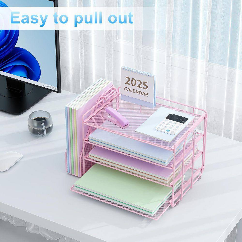 9.2 In. X 15.5 In. Pink Desk Organizers and Accessories, Paper Organizer with Fi
